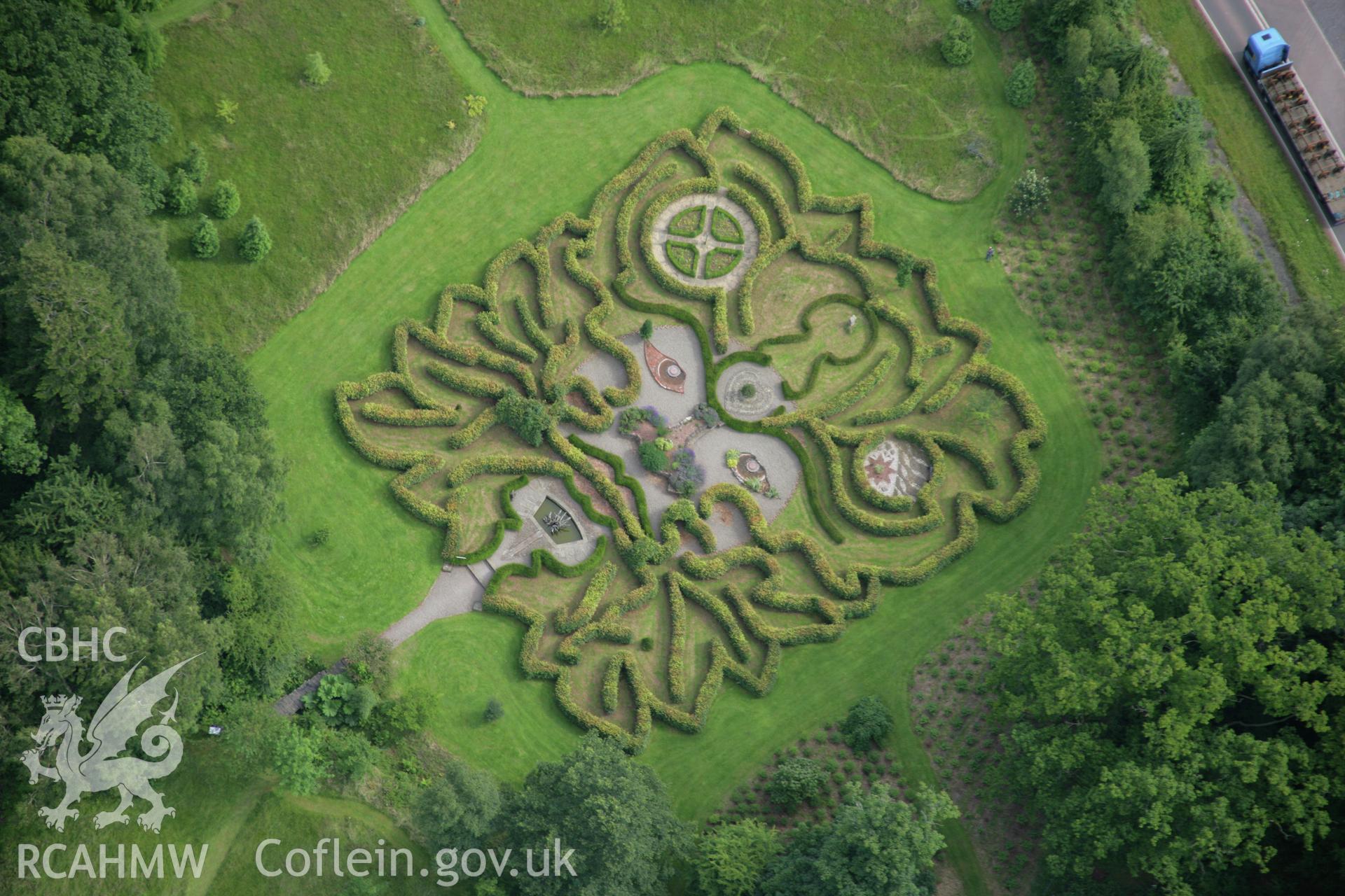 RCAHMW colour oblique aerial photograph of Penpont Garden, Trallong. Taken on 09 July 2007 by Toby Driver