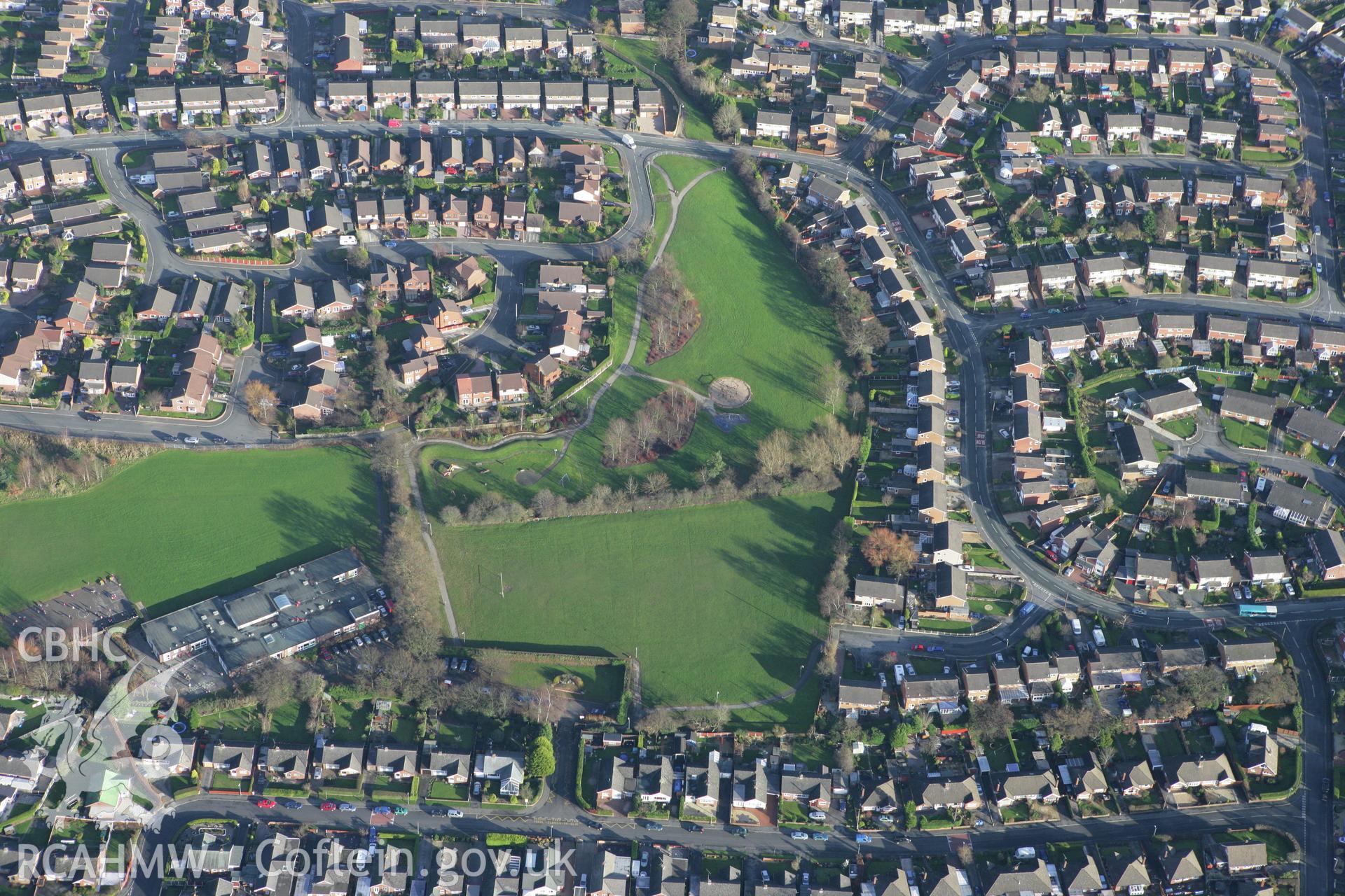 RCAHMW colour oblique photograph of Wat's Dyke:Section S of Bryn y Bal. Taken by Toby Driver on 11/12/2007.