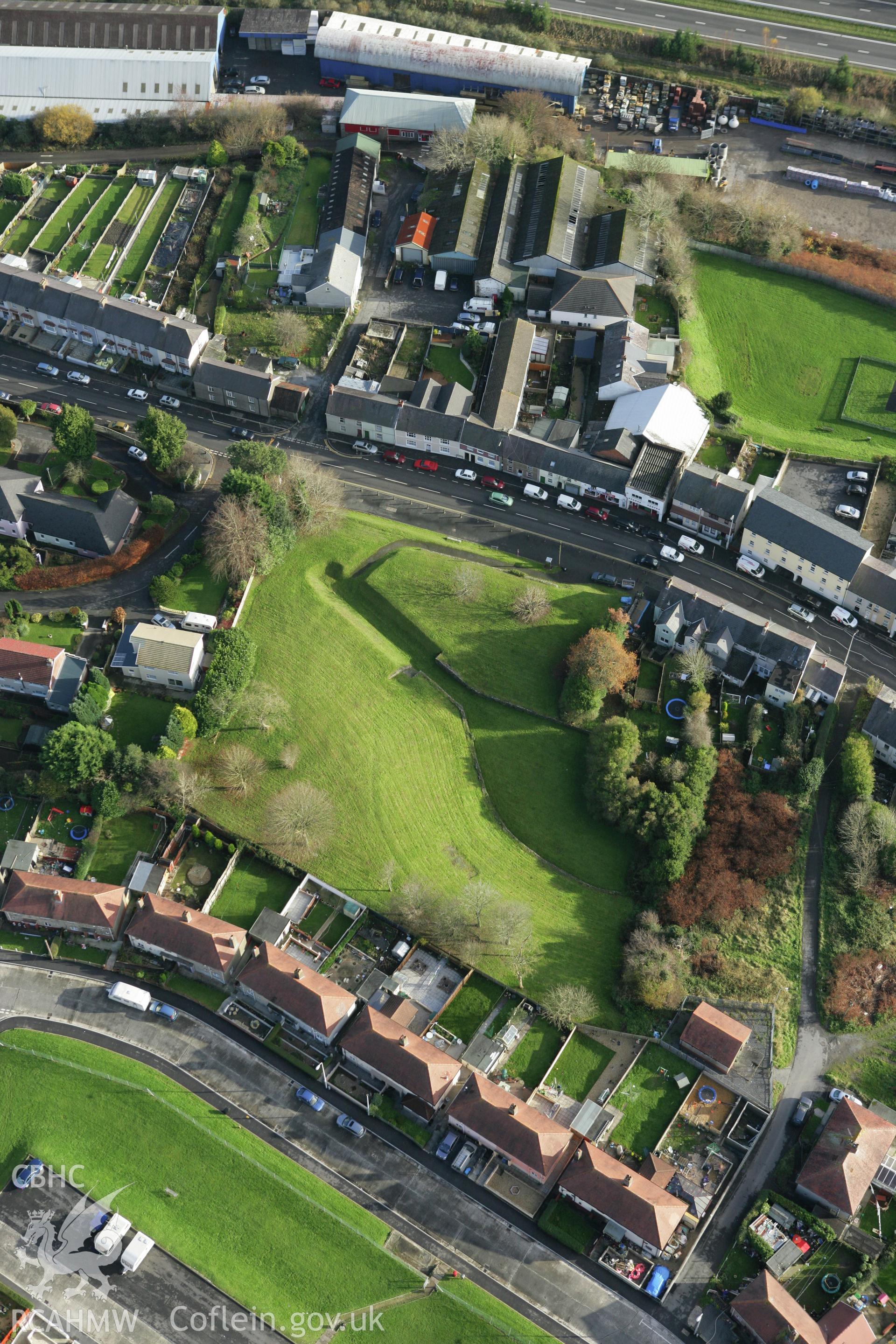 RCAHMW colour oblique photograph of Carmarthen Roman amphitheatre. Taken by Toby Driver on 29/11/2007.