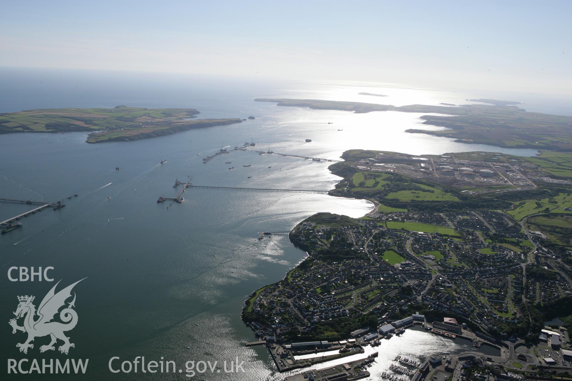 RCAHMW colour oblique aerial photograph of Milford Haven Waterway, looking to the west. Taken on 30 July 2007 by Toby Driver