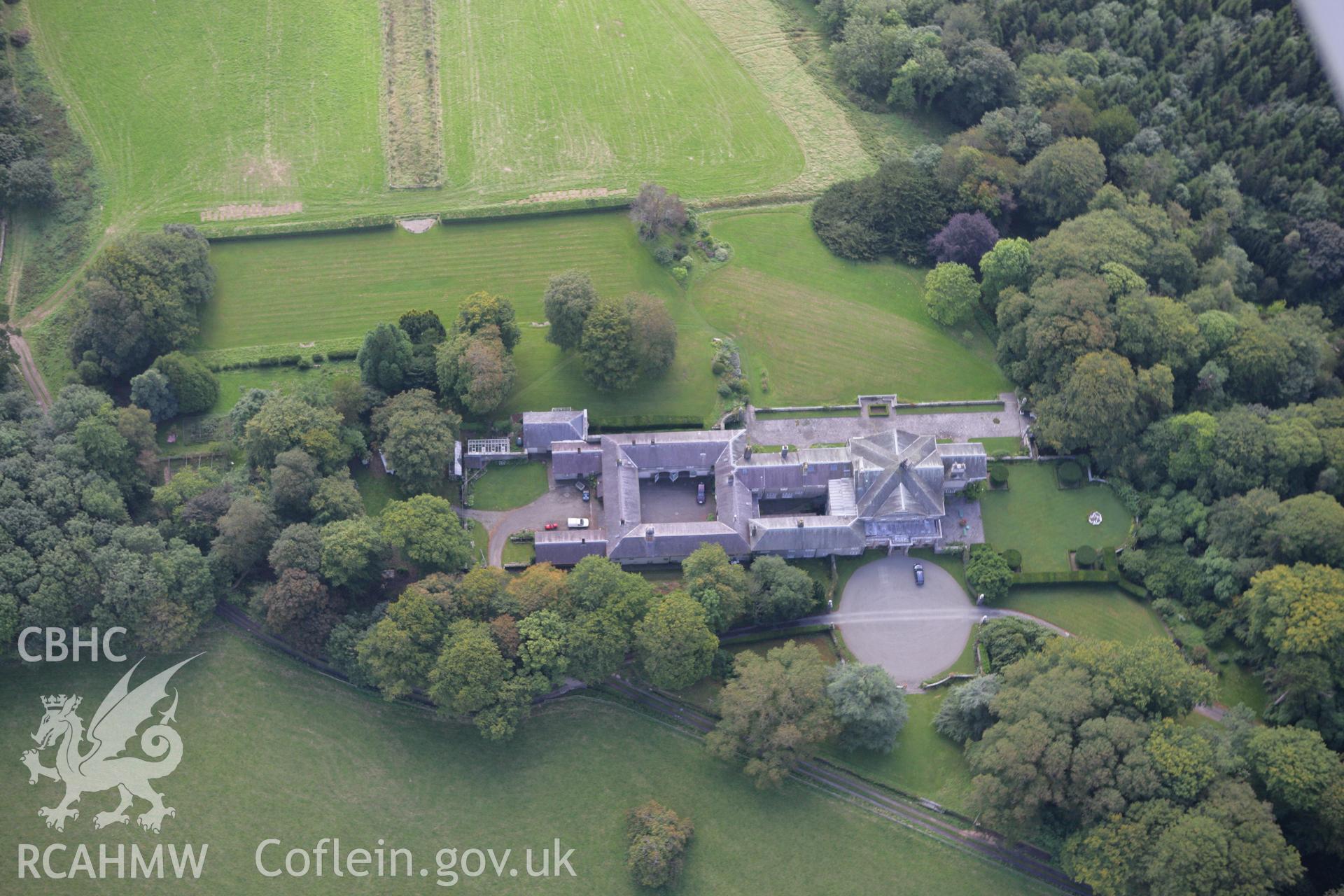 RCAHMW colour oblique photograph of Ffynonau mansion. Taken by Toby Driver on 11/09/2007.