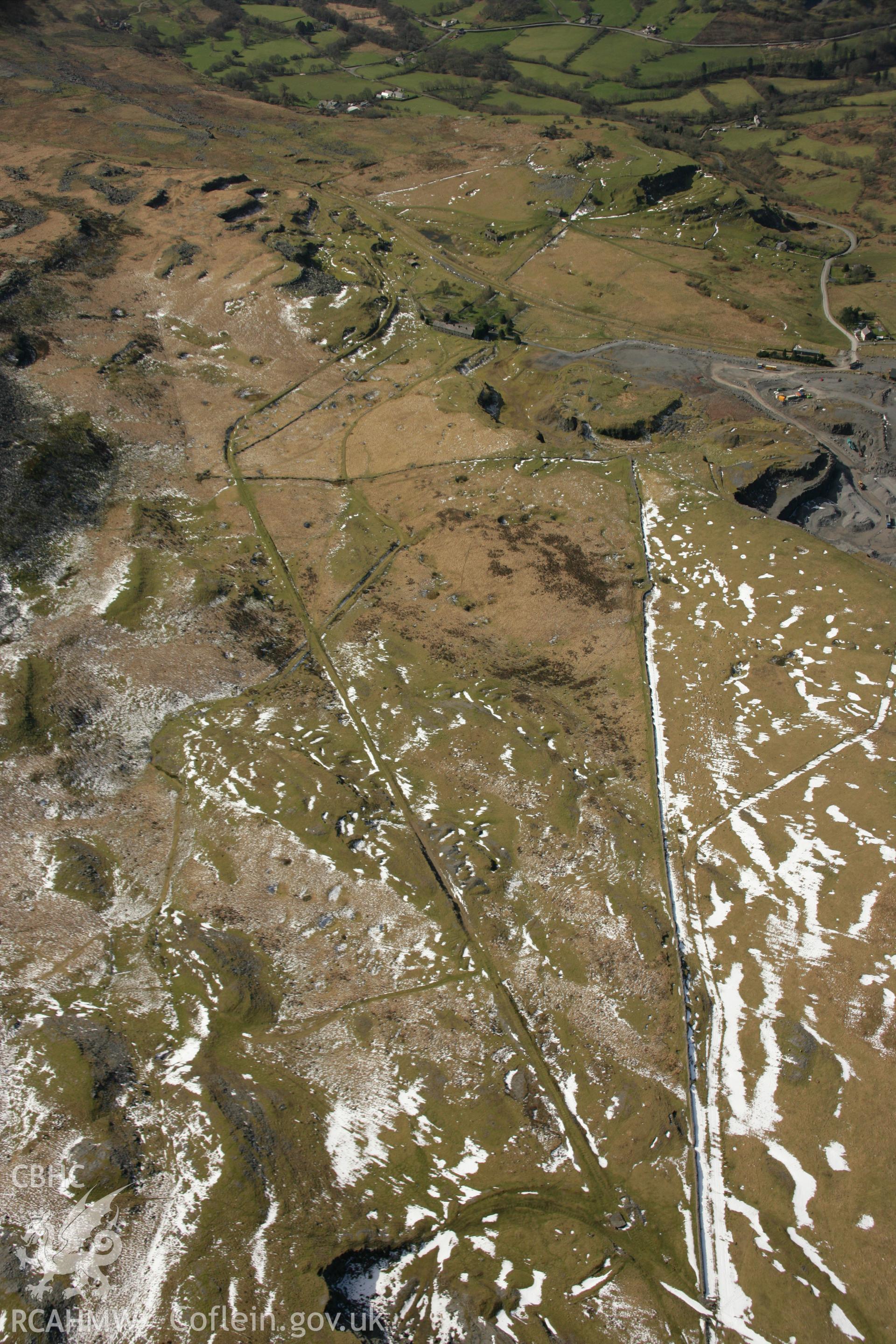 RCAHMW colour oblique aerial photograph of Penwyllt Limestone Quarry 2 and tramroads. Taken on 21 March 2007 by Toby Driver