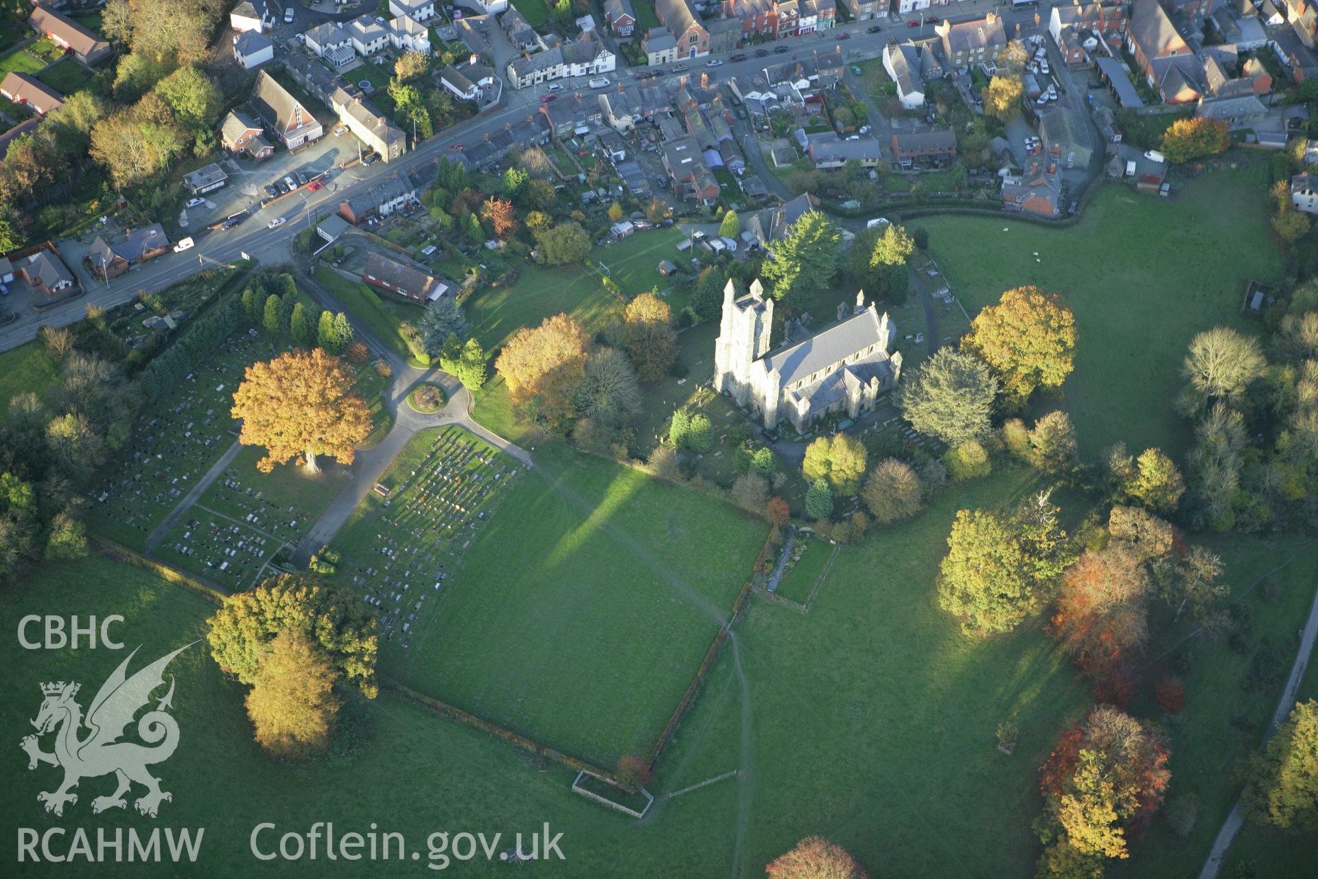 RCAHMW colour oblique photograph of Christ Church, Welshpool. Taken by Toby Driver on 30/10/2007.