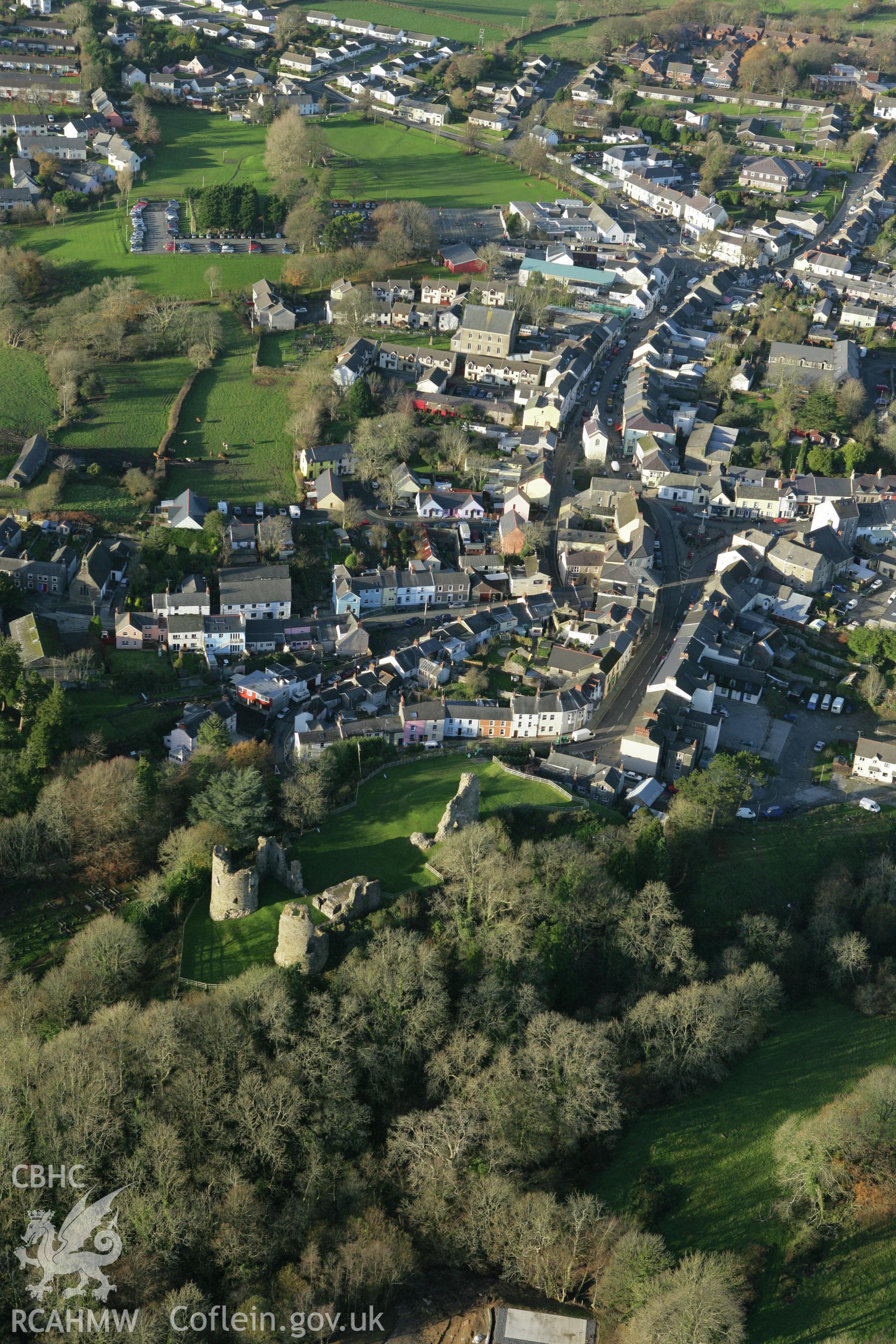 RCAHMW colour oblique photograph of Narberth Castle. Taken by Toby Driver on 29/11/2007.