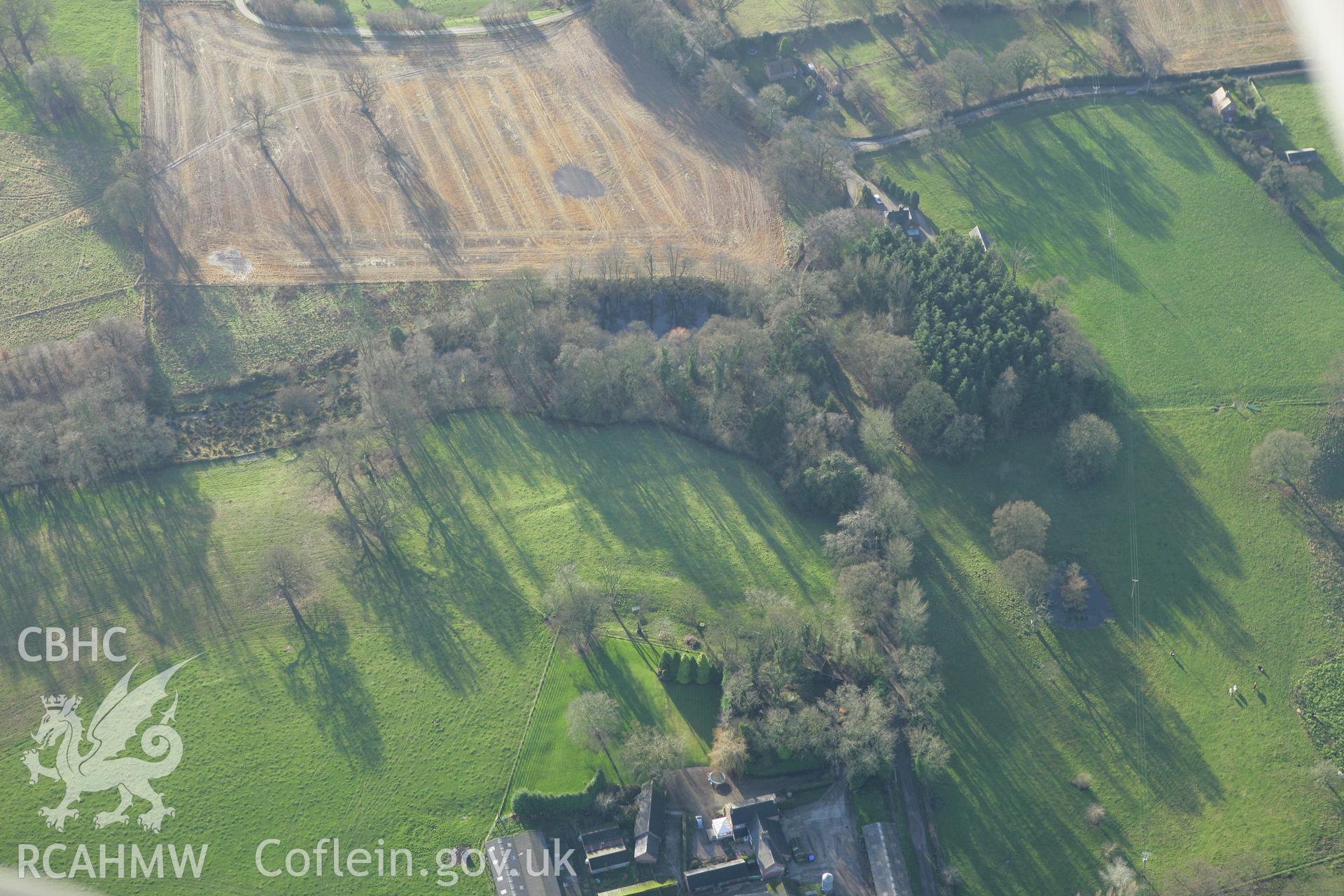 RCAHMW colour oblique photograph of Wolvesacre Hall, moat. Taken by Toby Driver on 11/12/2007.