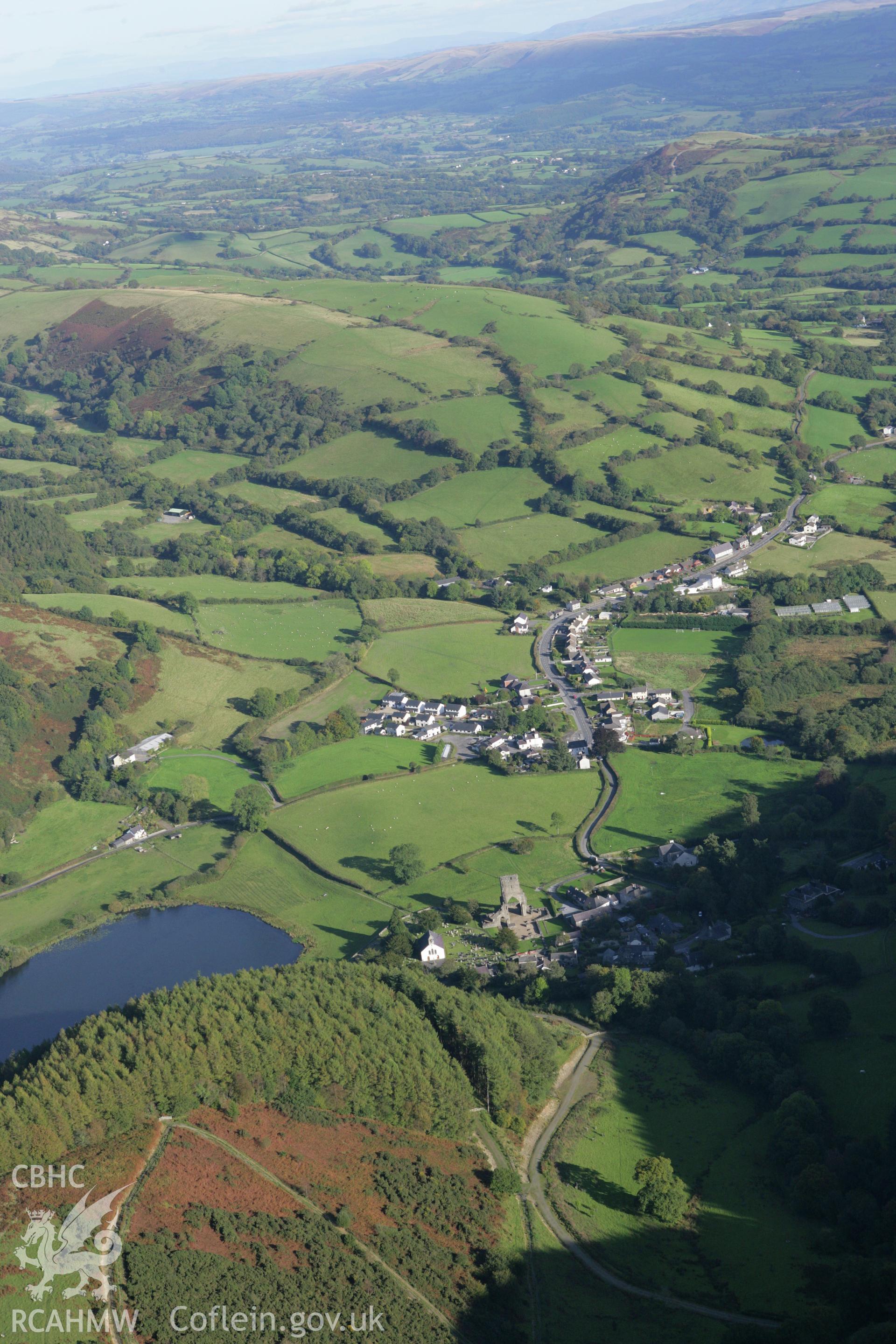 RCAHMW colour oblique photograph of Talley, Abbey and village. Taken by Toby Driver on 04/10/2007.