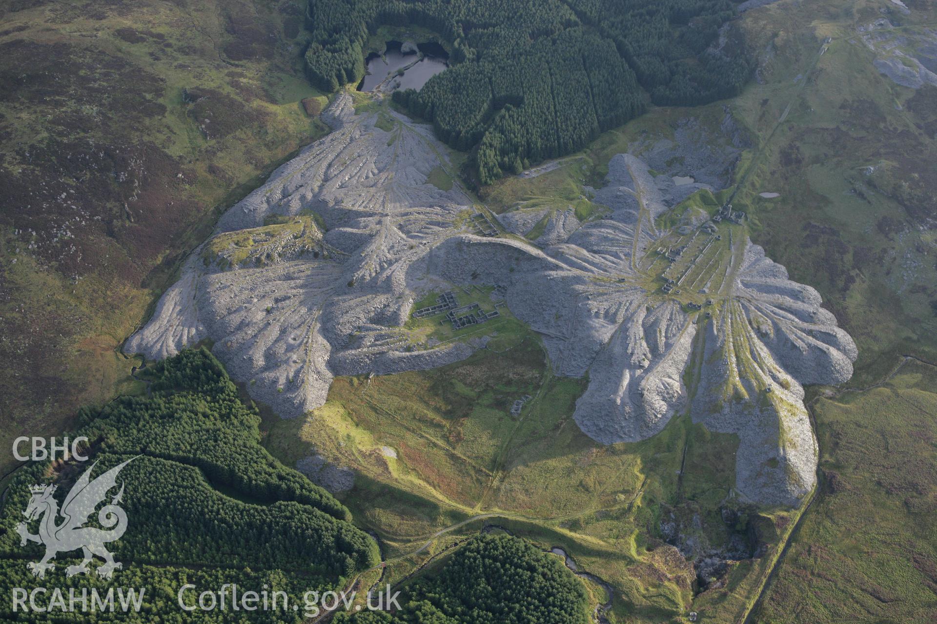 RCAHMW colour oblique aerial photograph of Rhiw-Bach Slate Quarry. Taken on 06 September 2007 by Toby Driver
