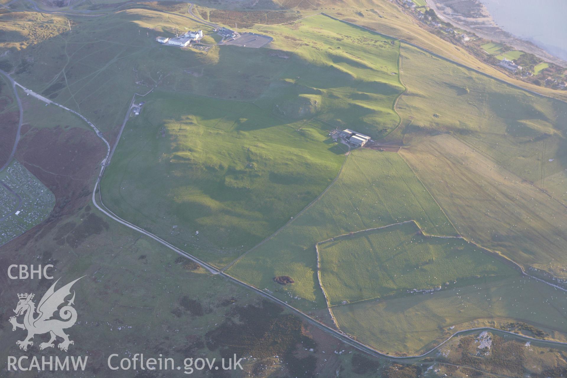 RCAHMW colour oblique photograph of Great Orme and fields to the north of Telegraph Station. Taken by Toby Driver on 20/12/2007.