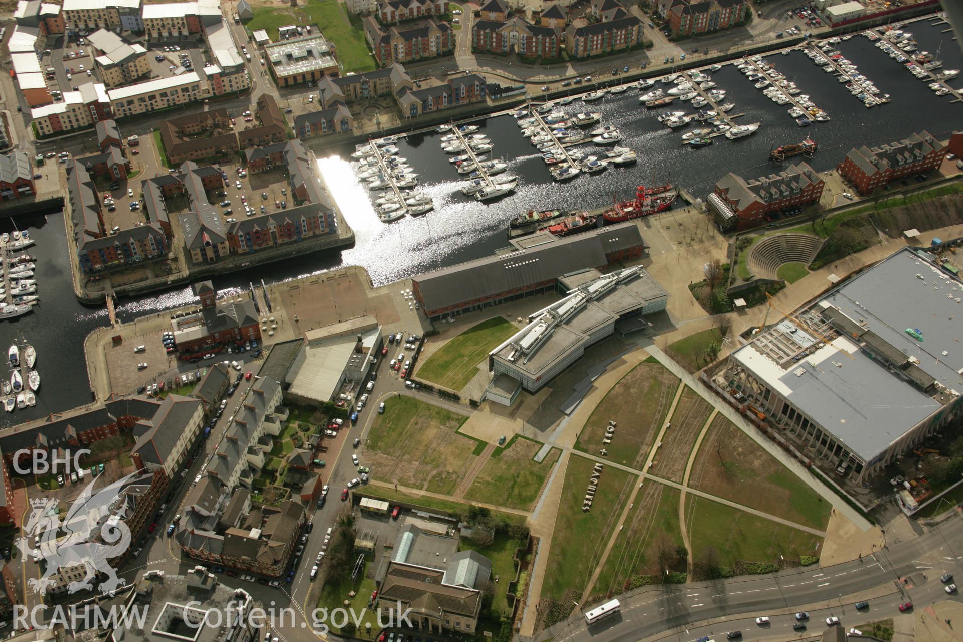 RCAHMW colour oblique aerial photograph of National Waterfront Museum, Swansea. Taken on 16 March 2007 by Toby Driver