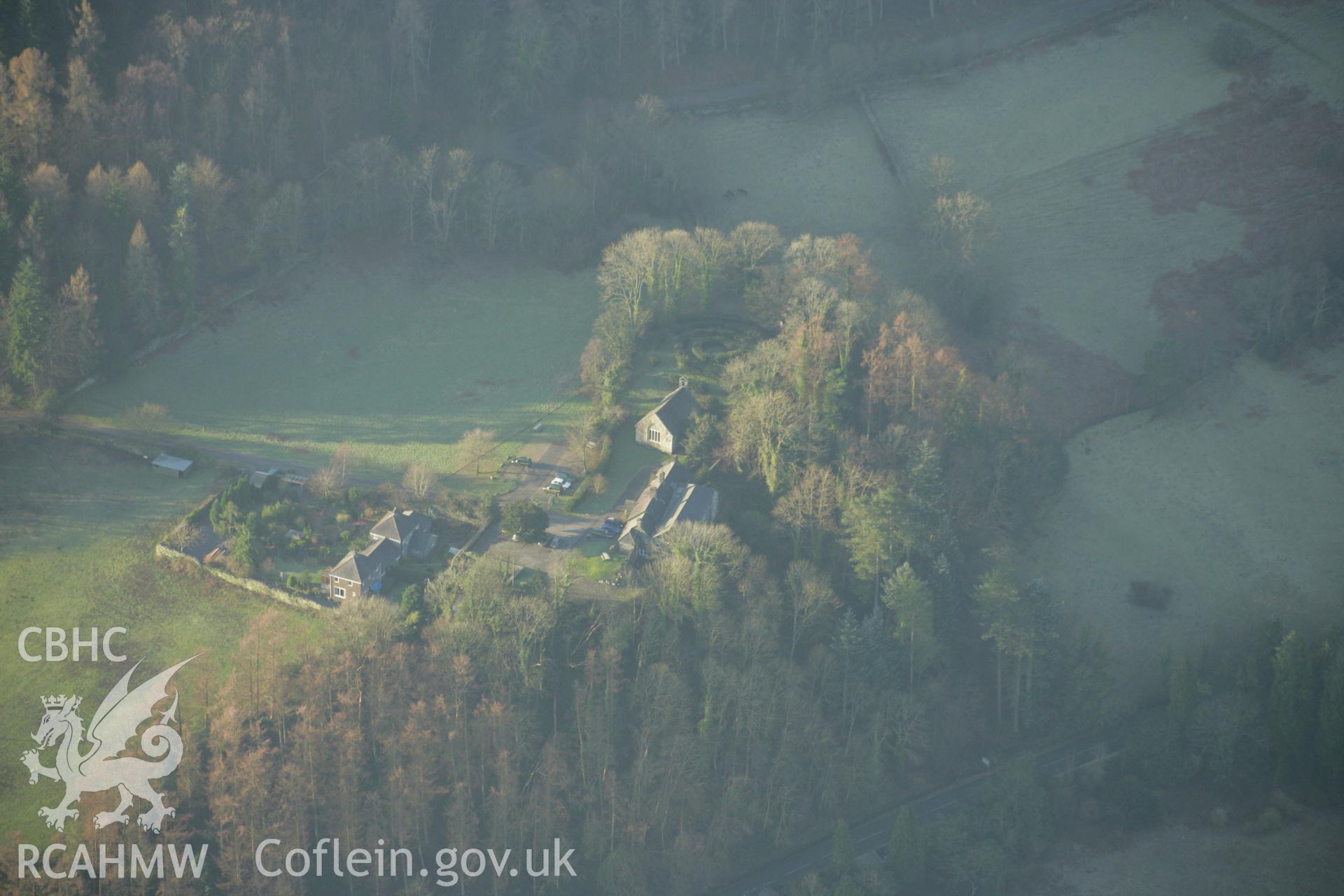 RCAHMW colour oblique aerial photograph of Chapel of Holy Trinity, Llanrychwyn. Taken on 25 January 2007 by Toby Driver