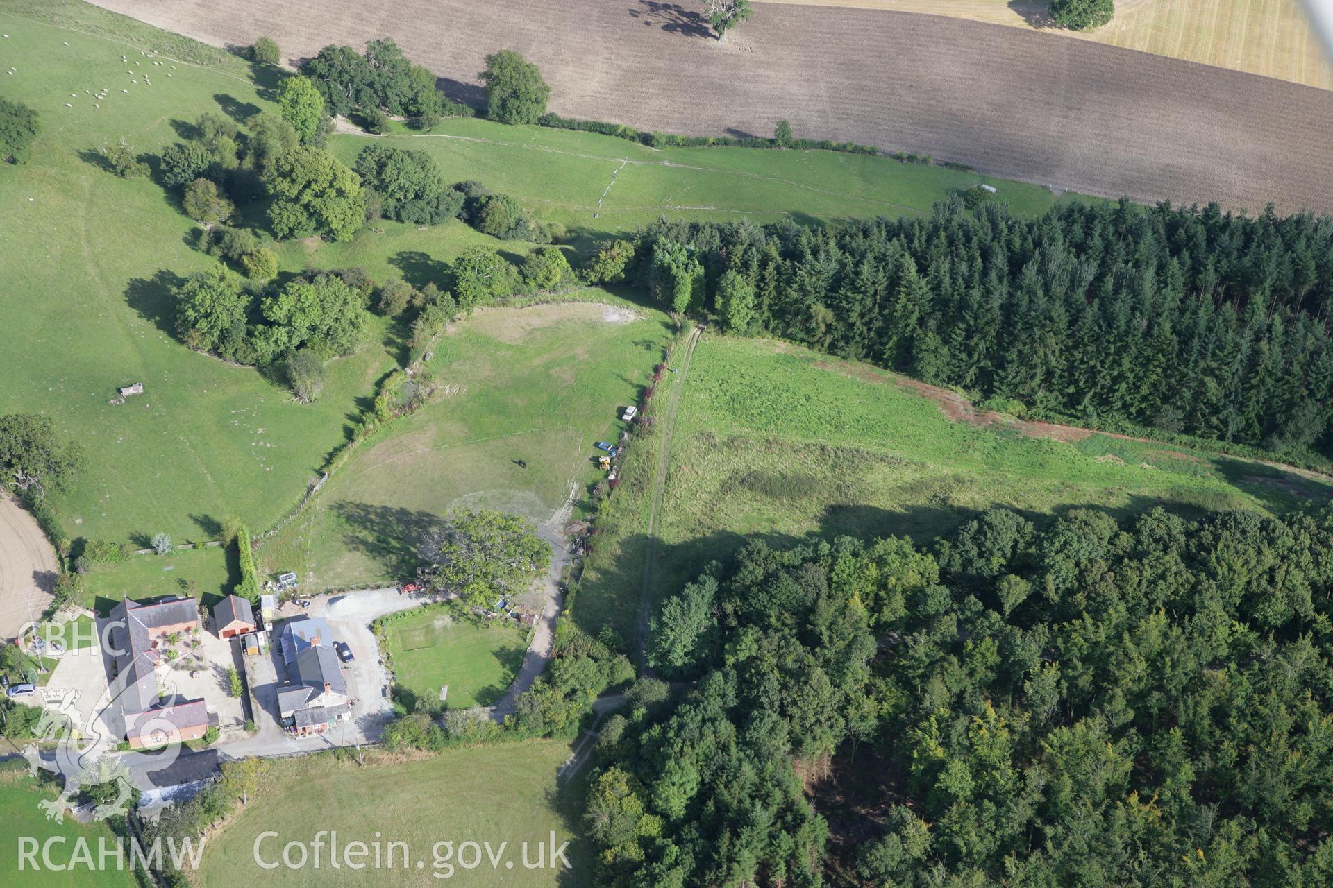 RCAHMW colour oblique aerial photograph of Crowther's Camp Enclosure. Taken on 06 September 2007 by Toby Driver