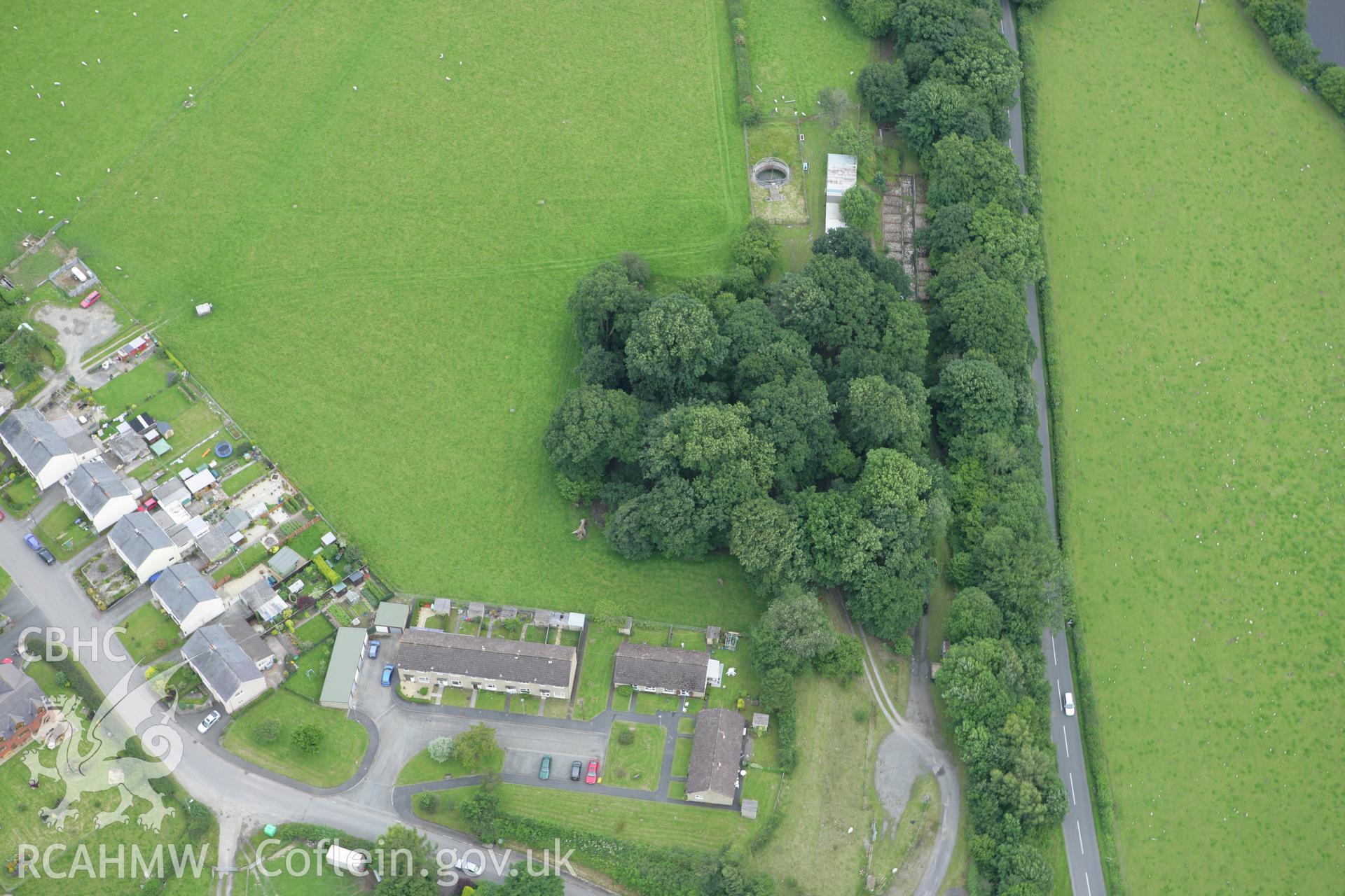 RCAHMW colour oblique aerial photograph of Aberedw Castle. Taken on 09 July 2007 by Toby Driver