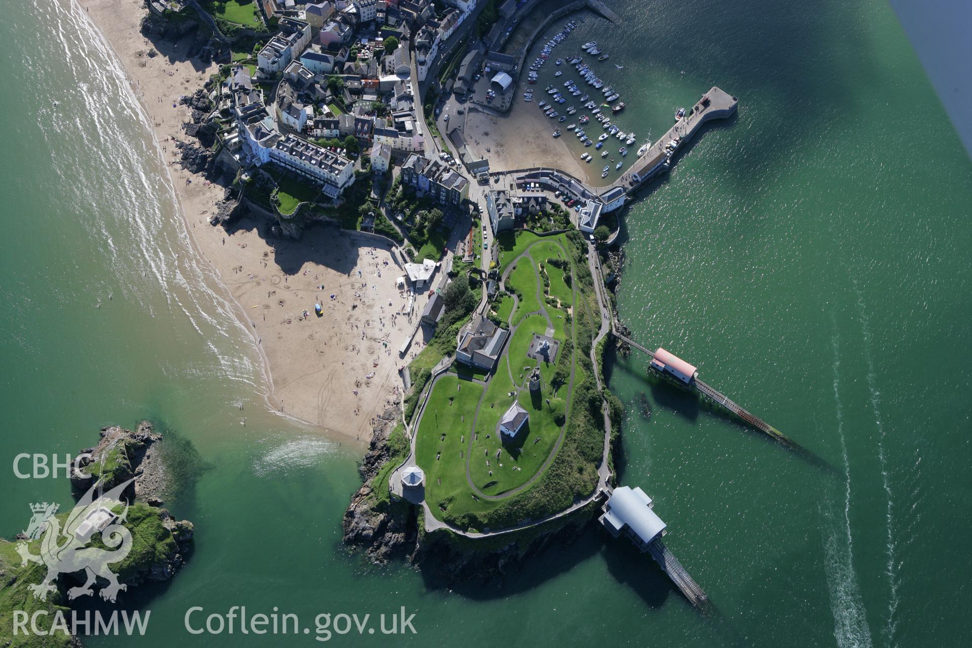 RCAHMW colour oblique aerial photograph of Tenby Castle. Taken on 30 July 2007 by Toby Driver