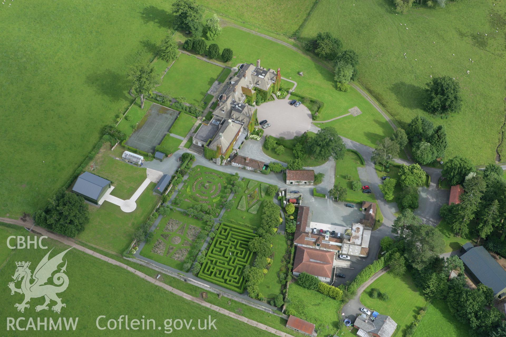 RCAHMW colour oblique aerial photograph of Llangoed Hall. Taken on 09 July 2007 by Toby Driver