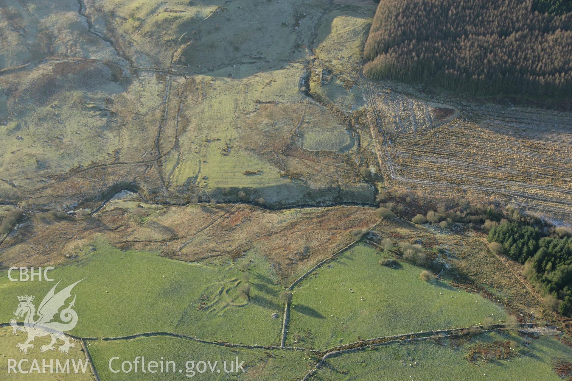 RCAHMW colour oblique photograph of Blaen Glasffrwd, showing settlement I. Taken by Toby Driver on 20/12/2007.