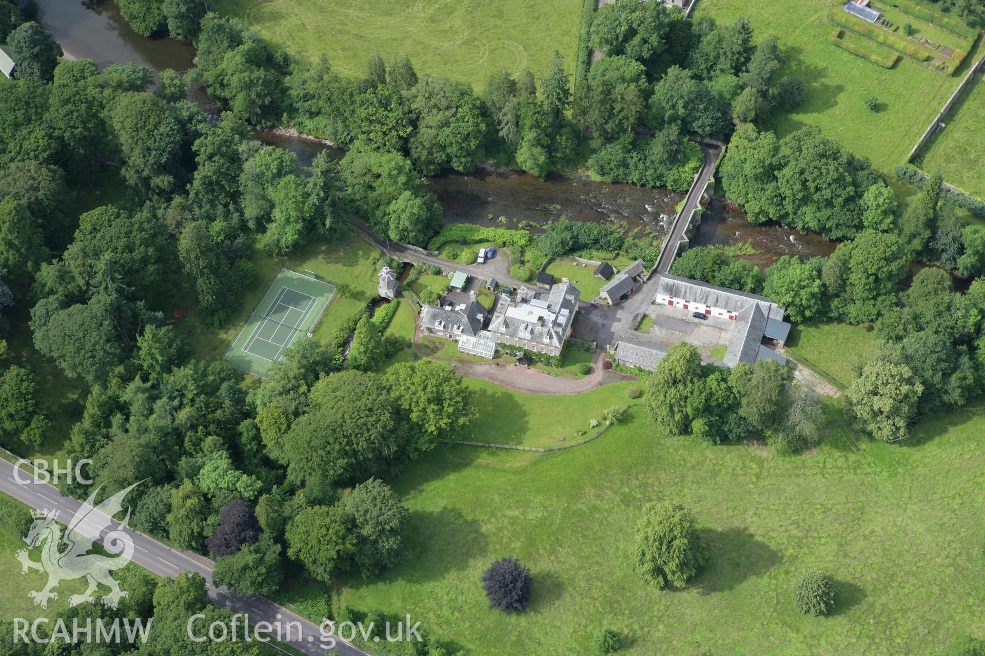 RCAHMW colour oblique aerial photograph of Abercamlais Mansion, Trallong. Taken on 09 July 2007 by Toby Driver