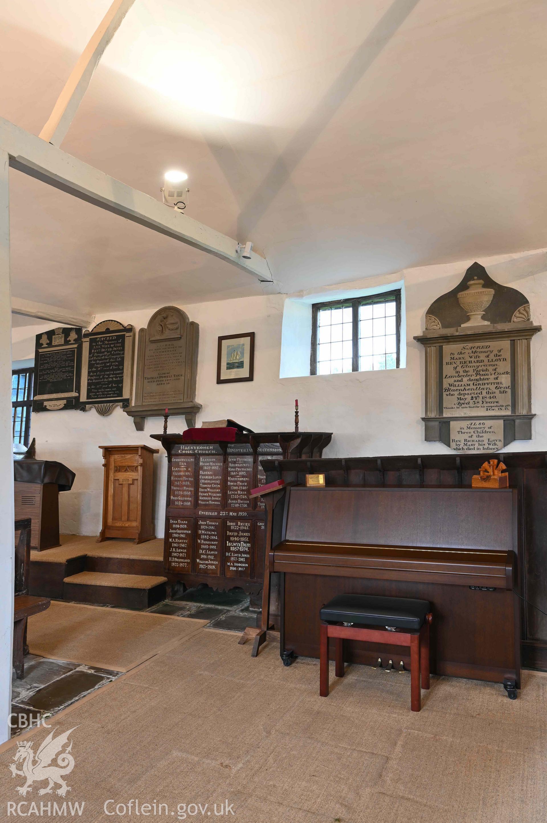 Maesyronen Chapel House - View of the chapel's altar and piano, taken from South