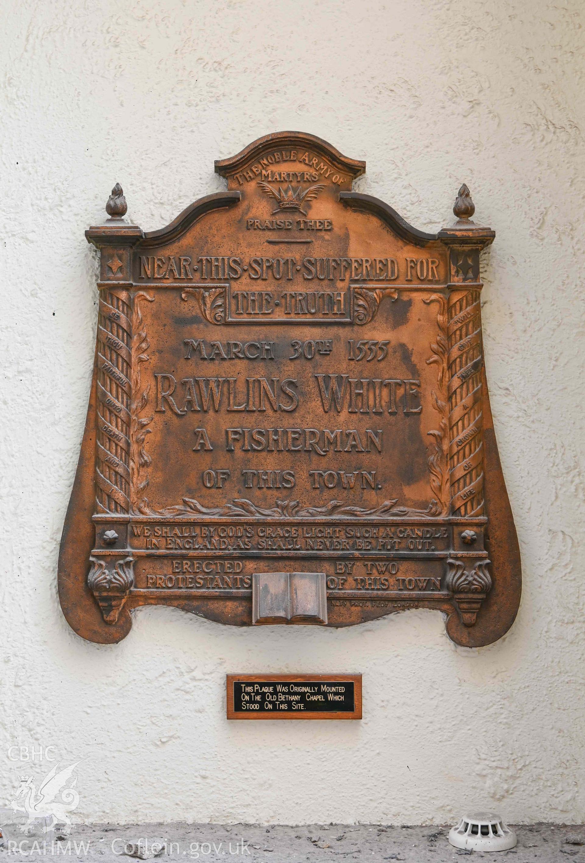 Bethany English Baptist Chapel - Detailed view of the plaque on the front of the chapel, taken from South-West