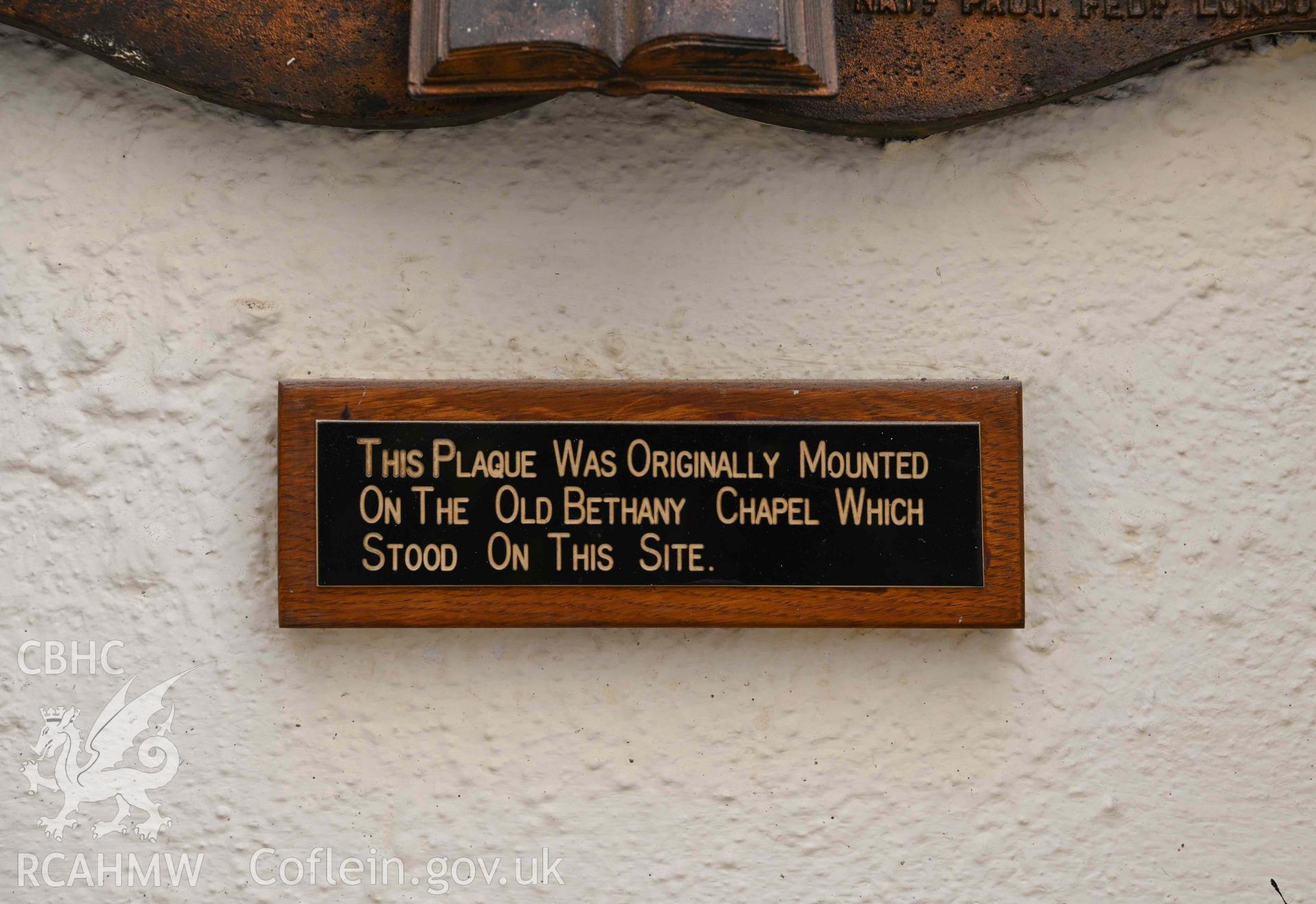 Bethany English Baptist Chapel - Detailed view of the plaque's context sign, taken from South-West