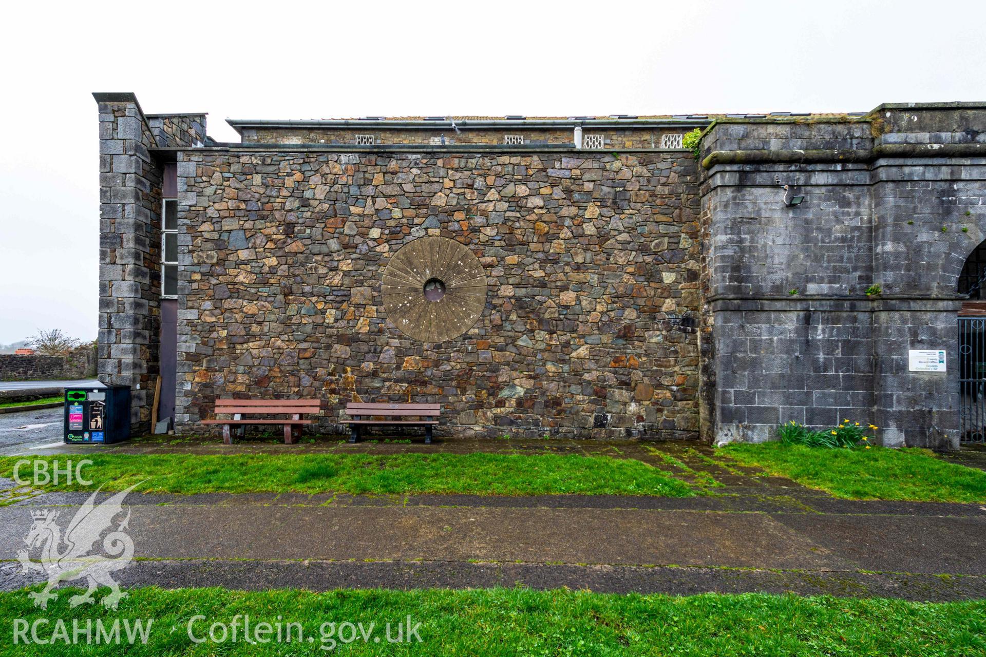 Gaol (Former) - View of a portion of the front of the building, including concrete roundel, taken from South