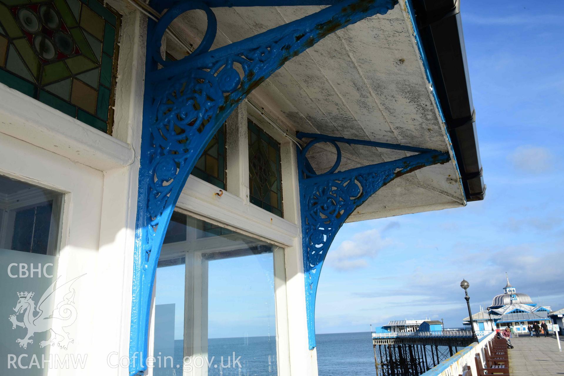 Llandudno Pier: detail of cast iron work on left hand (west) kiosk lost in 2024 Storm Derragh