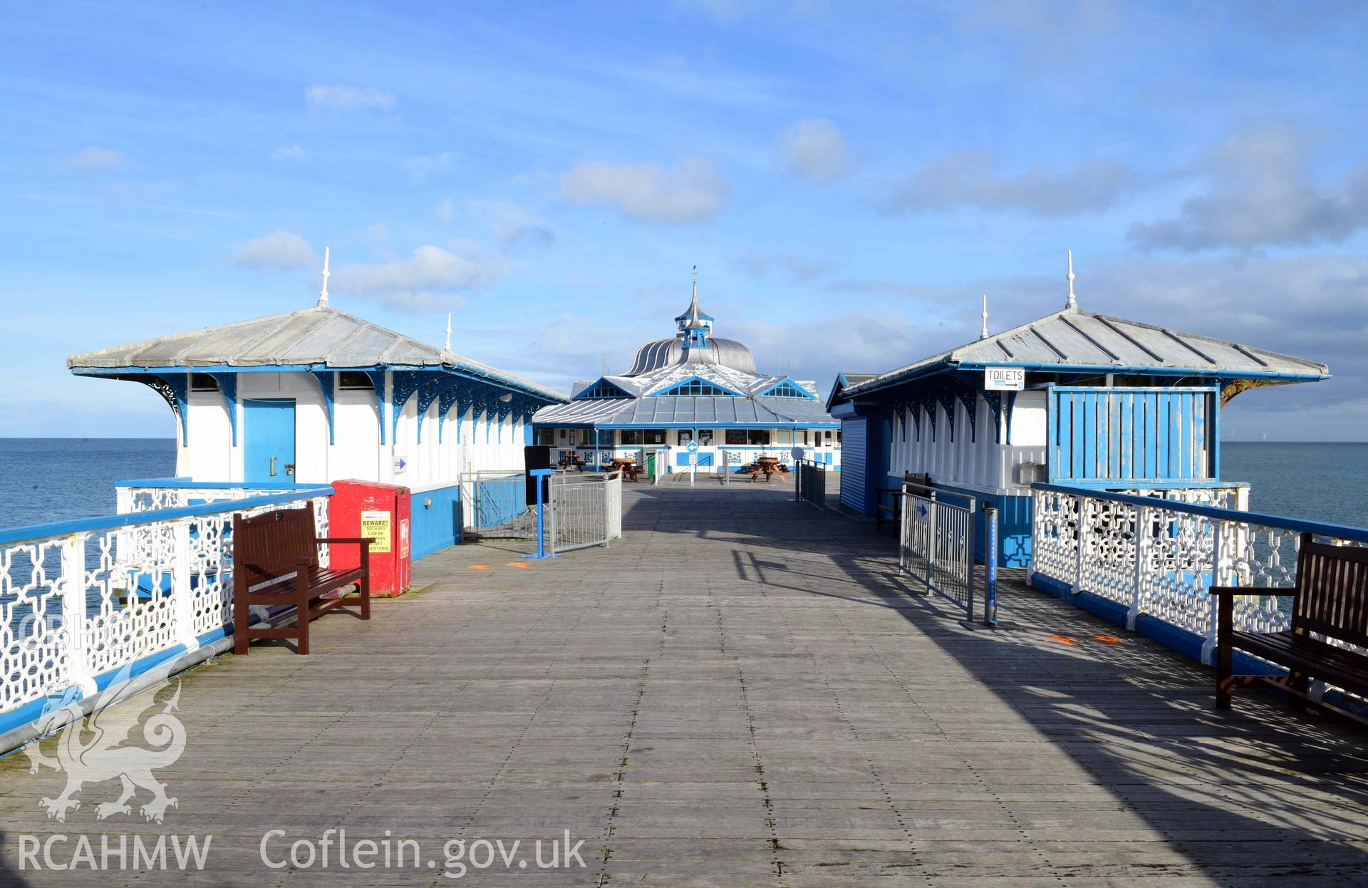 Llandudno Pier: view of terminal kiosks and Pier Pavilion