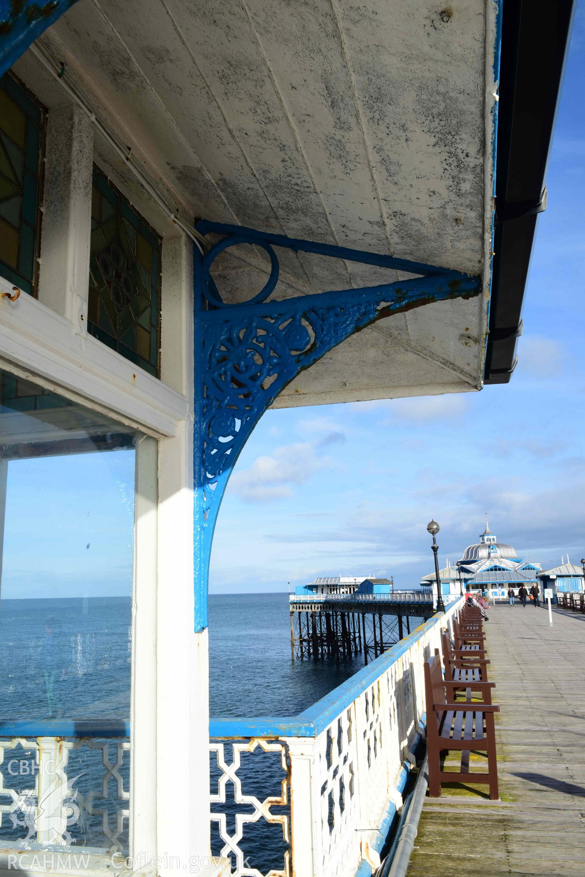 Llandudno Pier: detail of cast iron work on left hand (west) kiosk lost in 2024 Storm Derragh