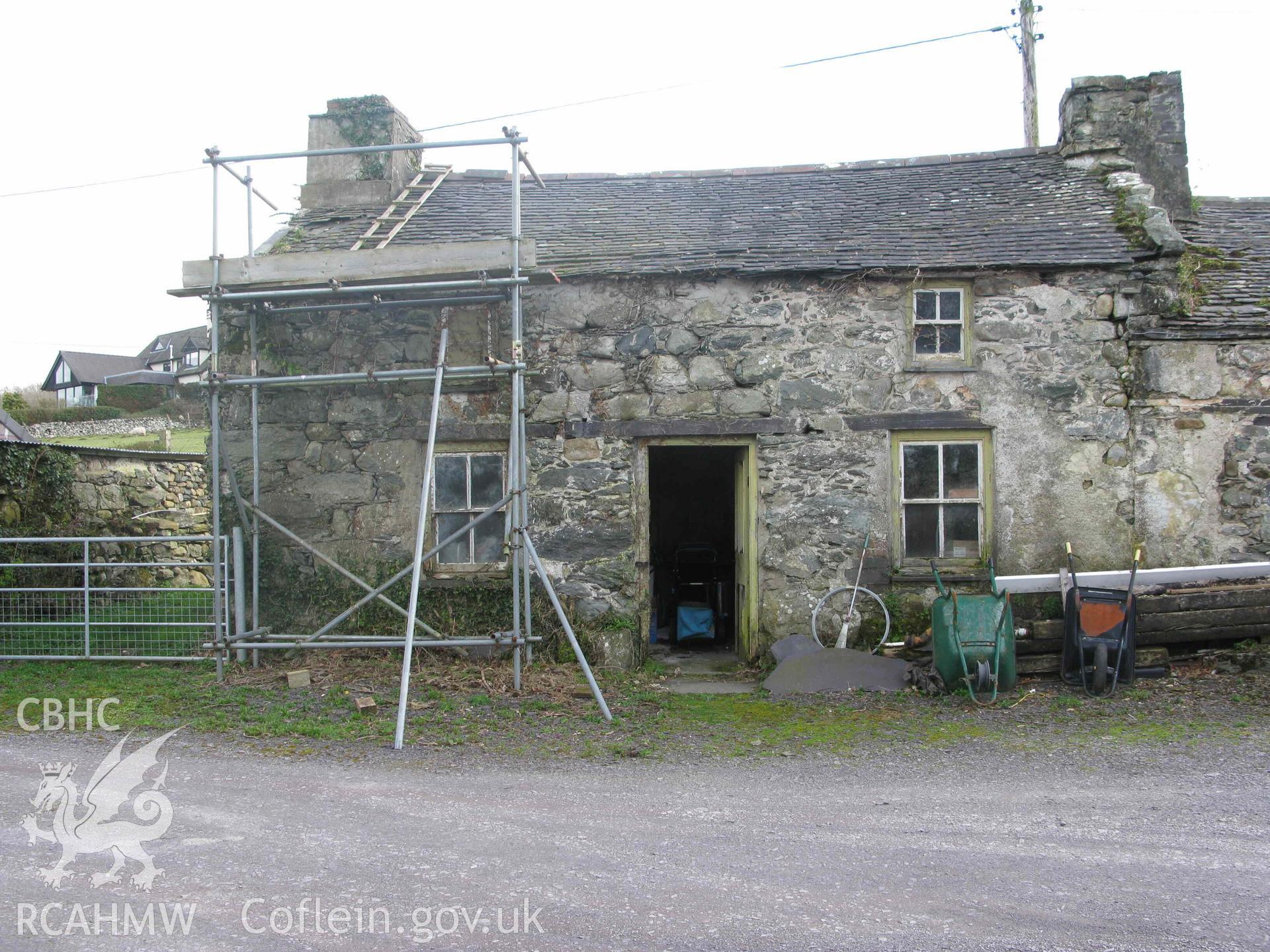 External view from a photographic survey of Cororion Cottage, Lôn Y Wern, Tregarth, carried out as part of planning conditions in 2024.