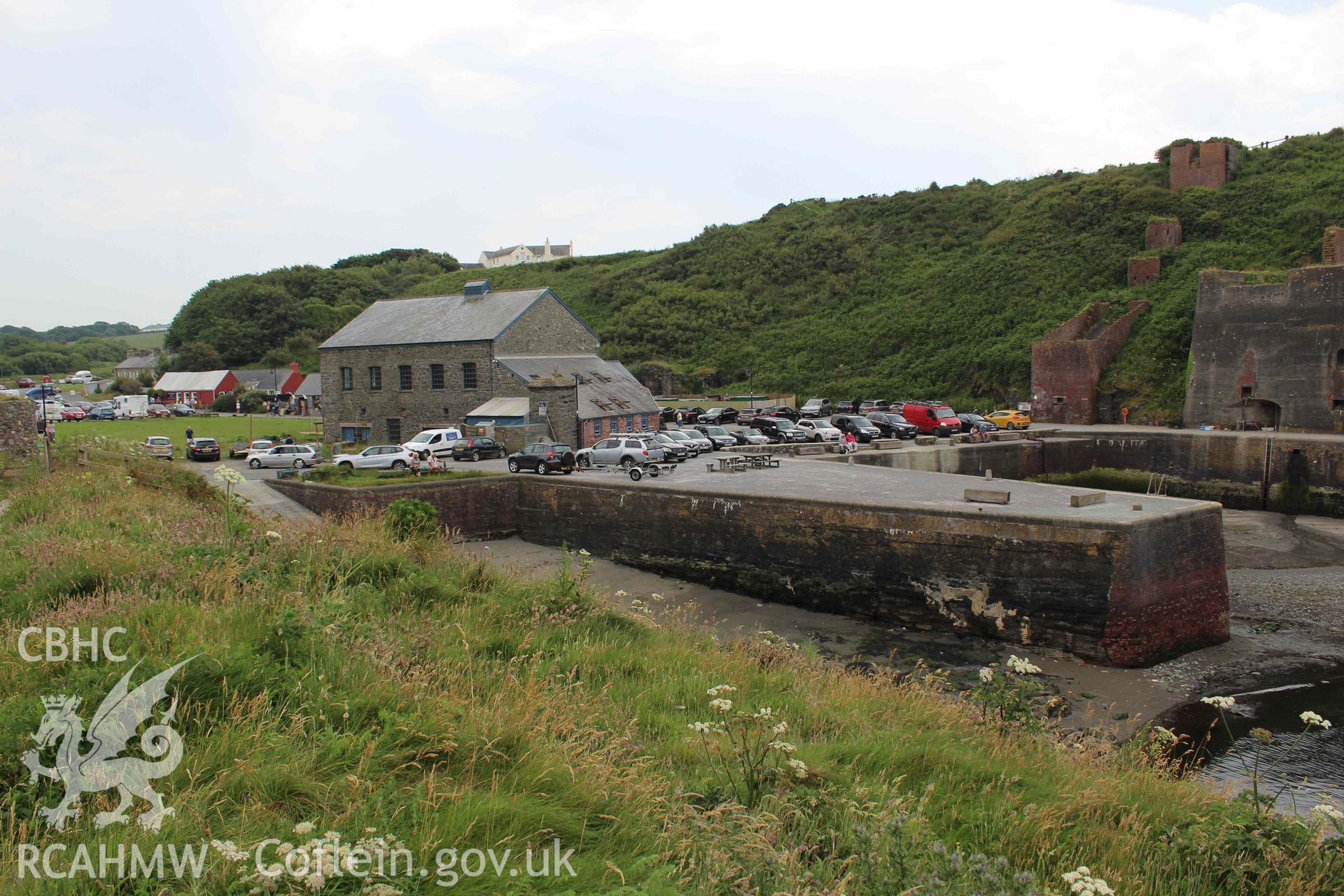 Porthgain Harbour: view back to the village from the eastern harbour wall.