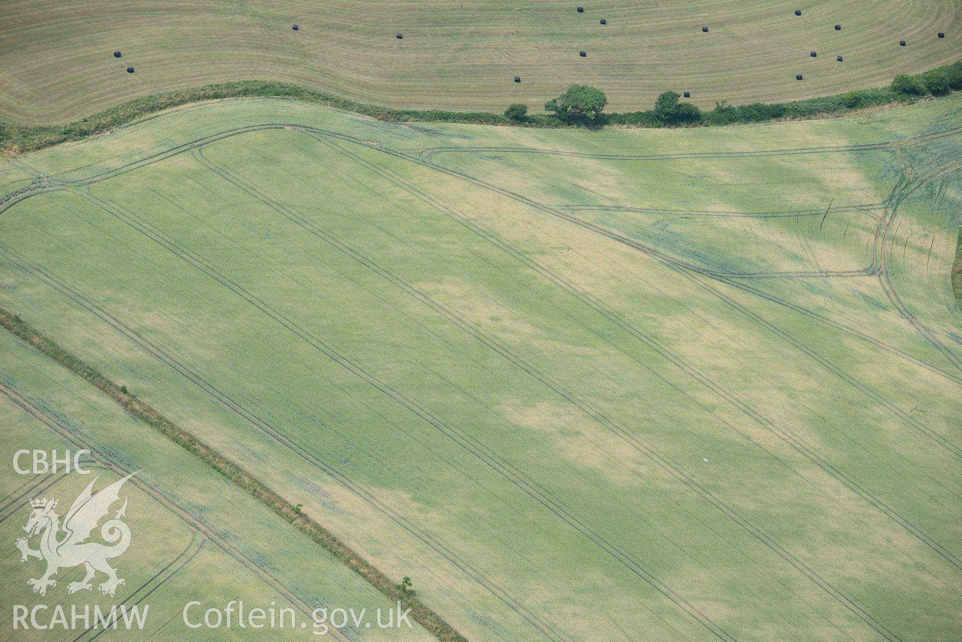 RCAHMW colour oblique aerial photograph of Pant y rhedyn enclosure, Mathry taken on 11 July 2018 by Toby Driver