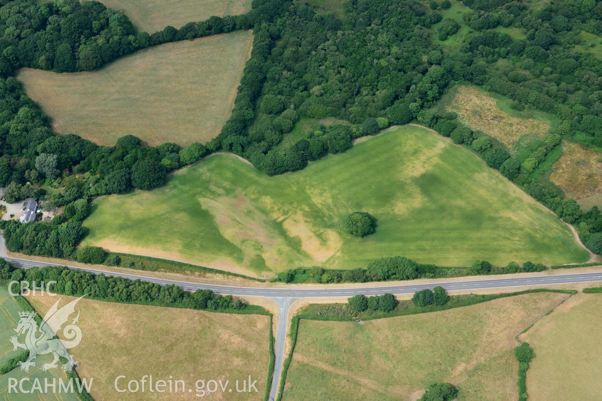 RCAHMW colour oblique aerial photograph of Plas y ffynnon cropmarks taken on 11 July 2018 by Toby Driver