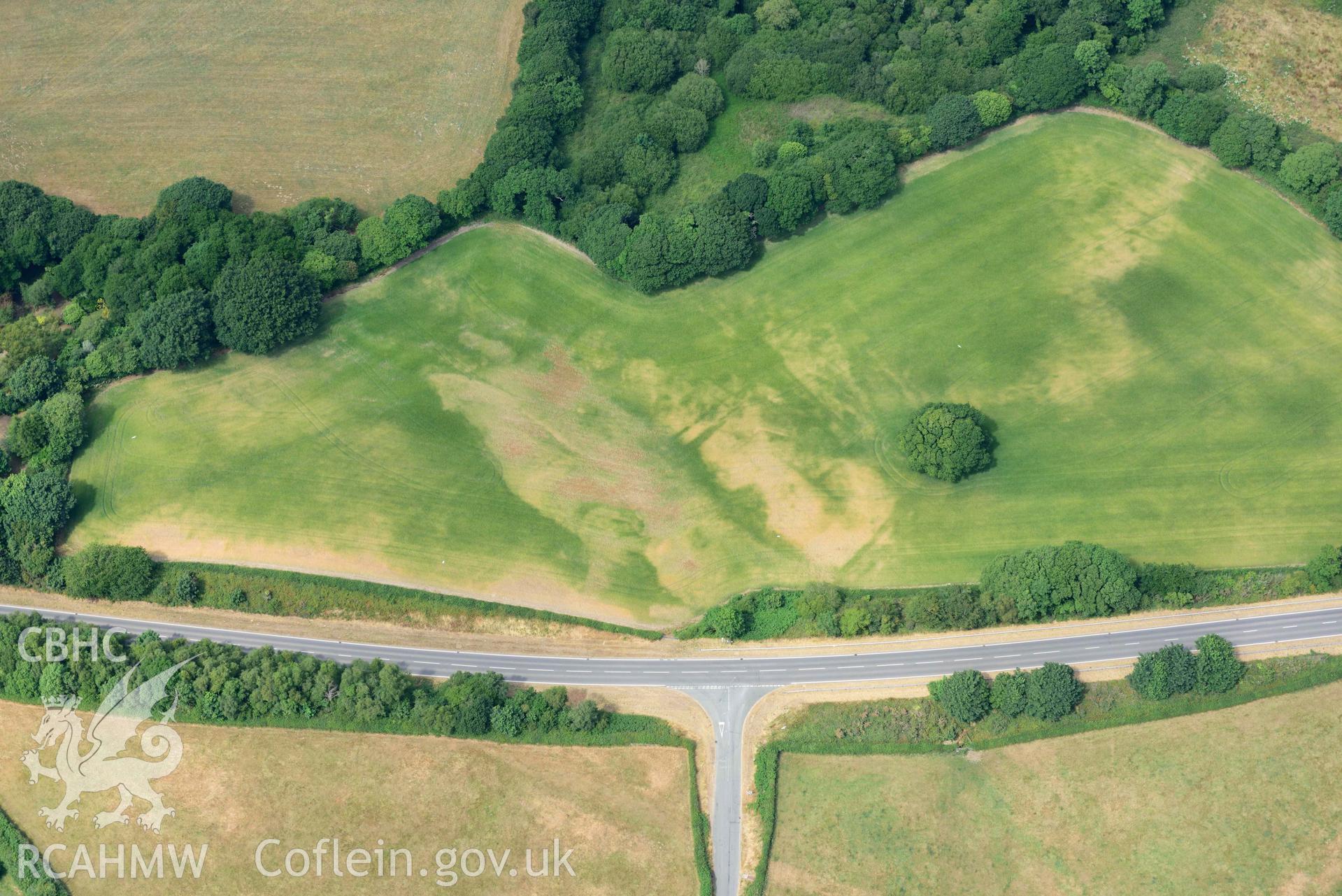 RCAHMW colour oblique aerial photograph of Plas y ffynnon cropmarks taken on 11 July 2018 by Toby Driver