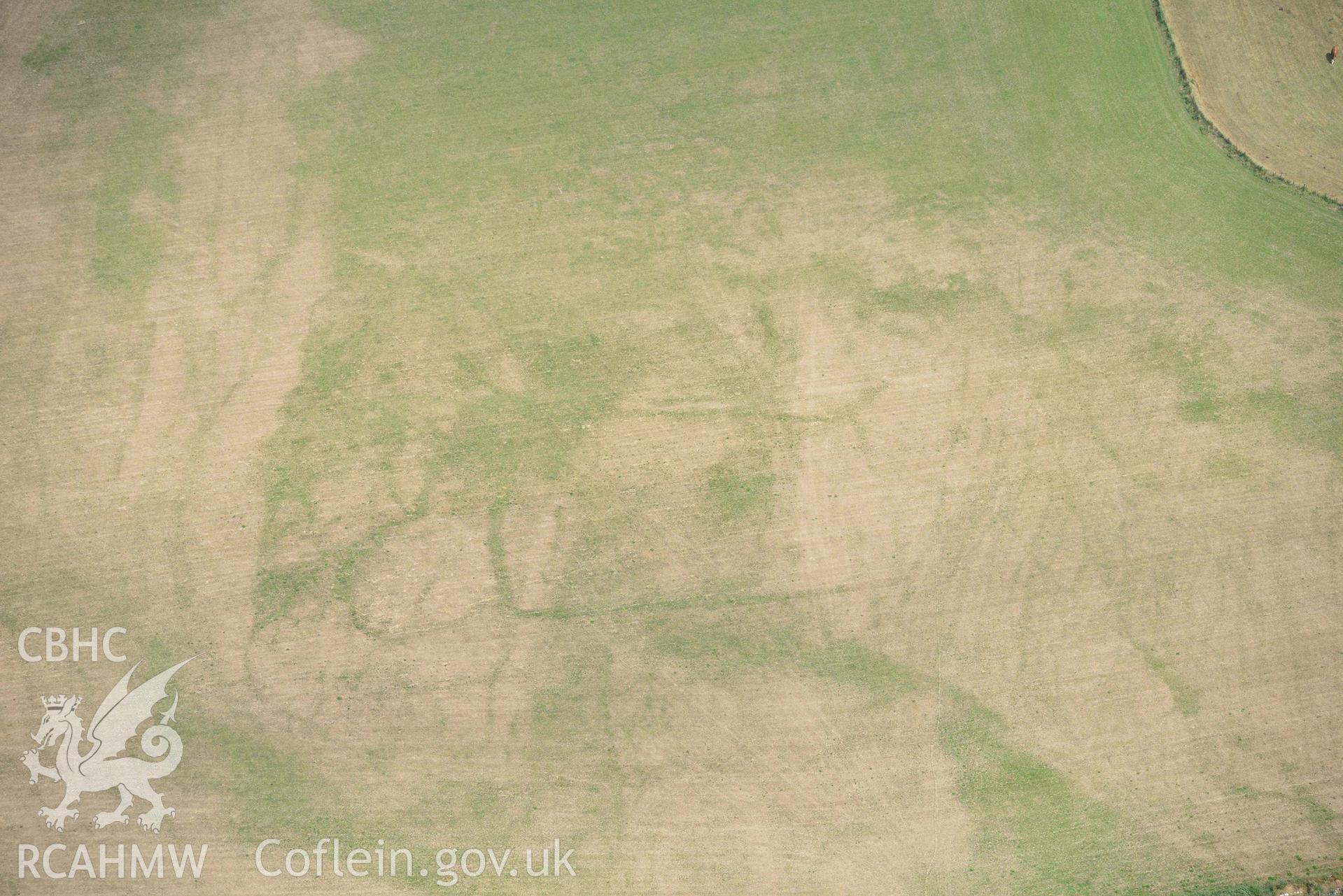 RCAHMW colour oblique aerial photograph of Henllys Porthgain enclosure cropmark taken on 11 July 2018 by Toby Driver