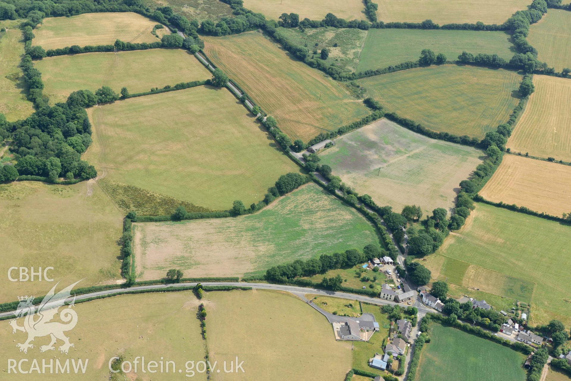 RCAHMW colour oblique aerial photograph of Ffynnon groes or crosswell barrow cemetary taken on 18 July 2018 by Toby Driver