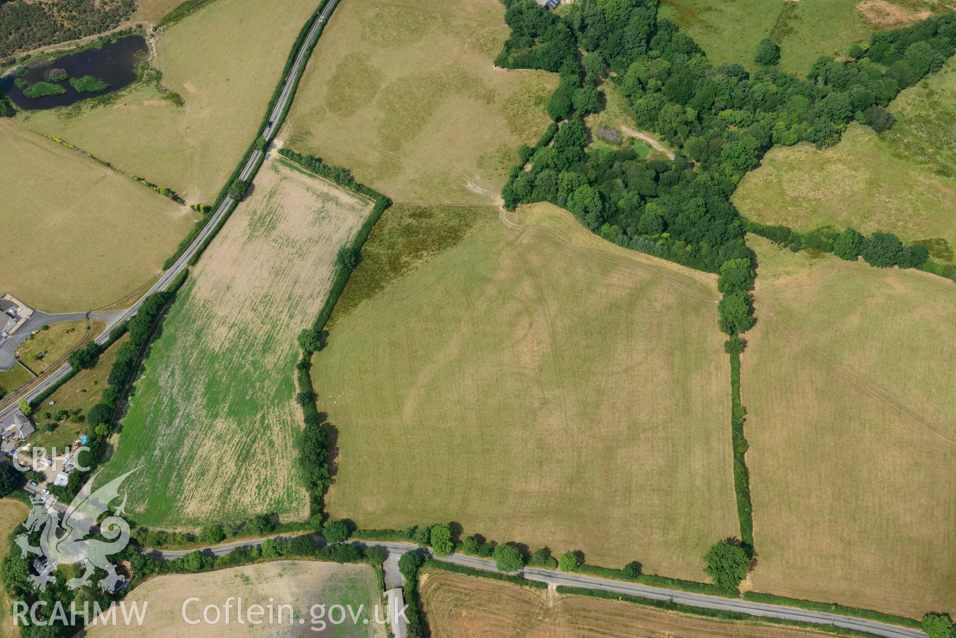 RCAHMW colour oblique aerial photograph of Ffynnon groes or crosswell barrow cemetary taken on 18 July 2018 by Toby Driver