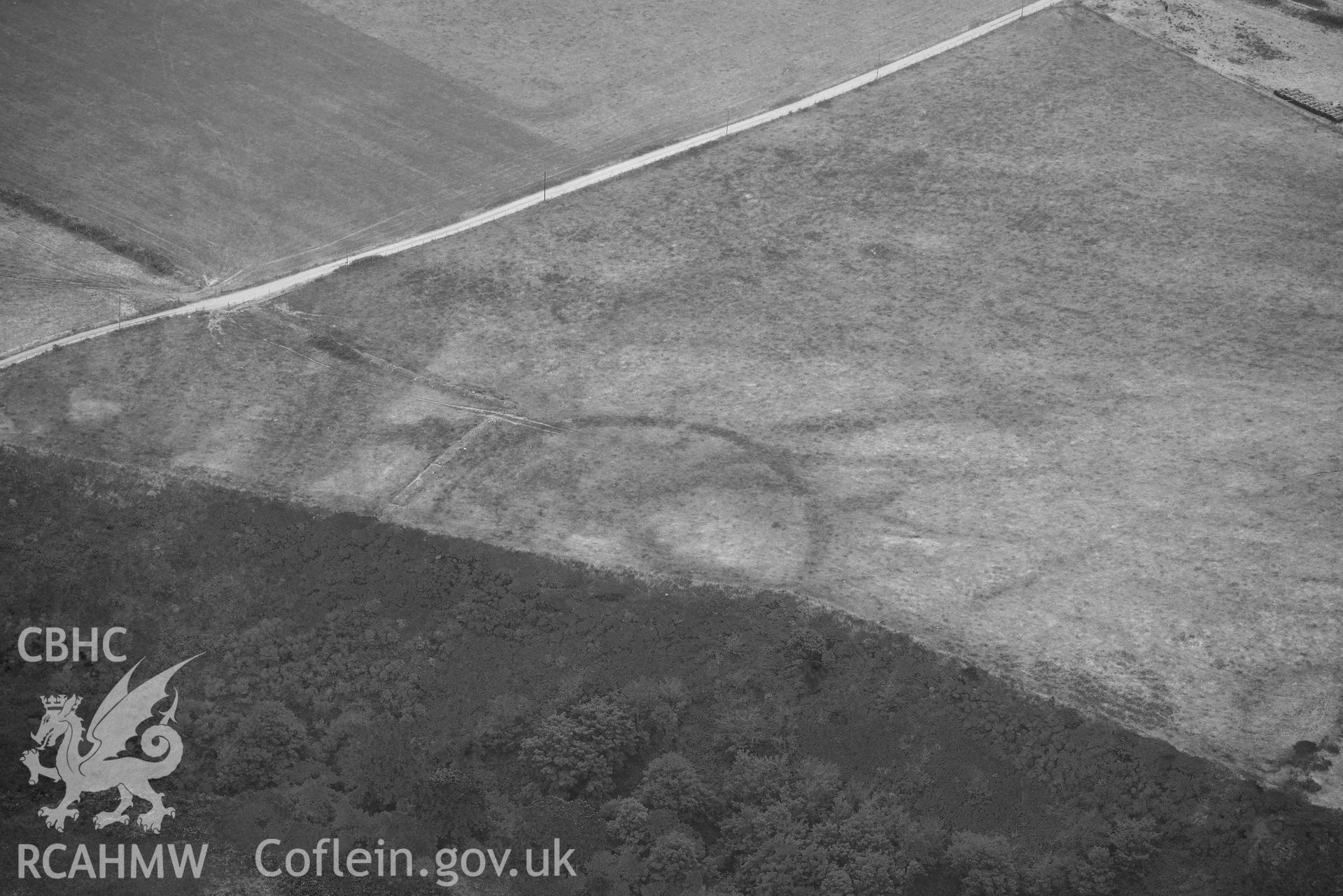 RCAHMW black and white oblique aerial photograph of  St Elvis Promontory Fort  taken on 11 July 2018 by Toby Driver