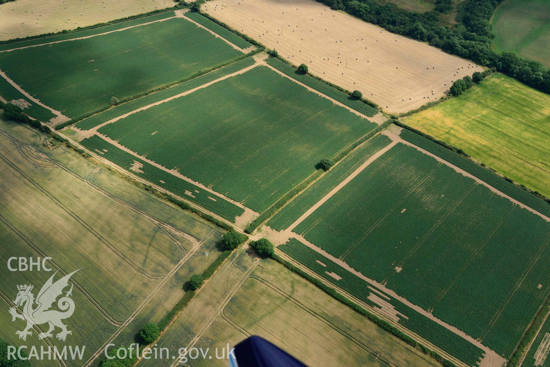 RCAHMW colour oblique aerial photograph of Arnolds Hill defended enclosure taken on 11 July 2018 by Toby Driver