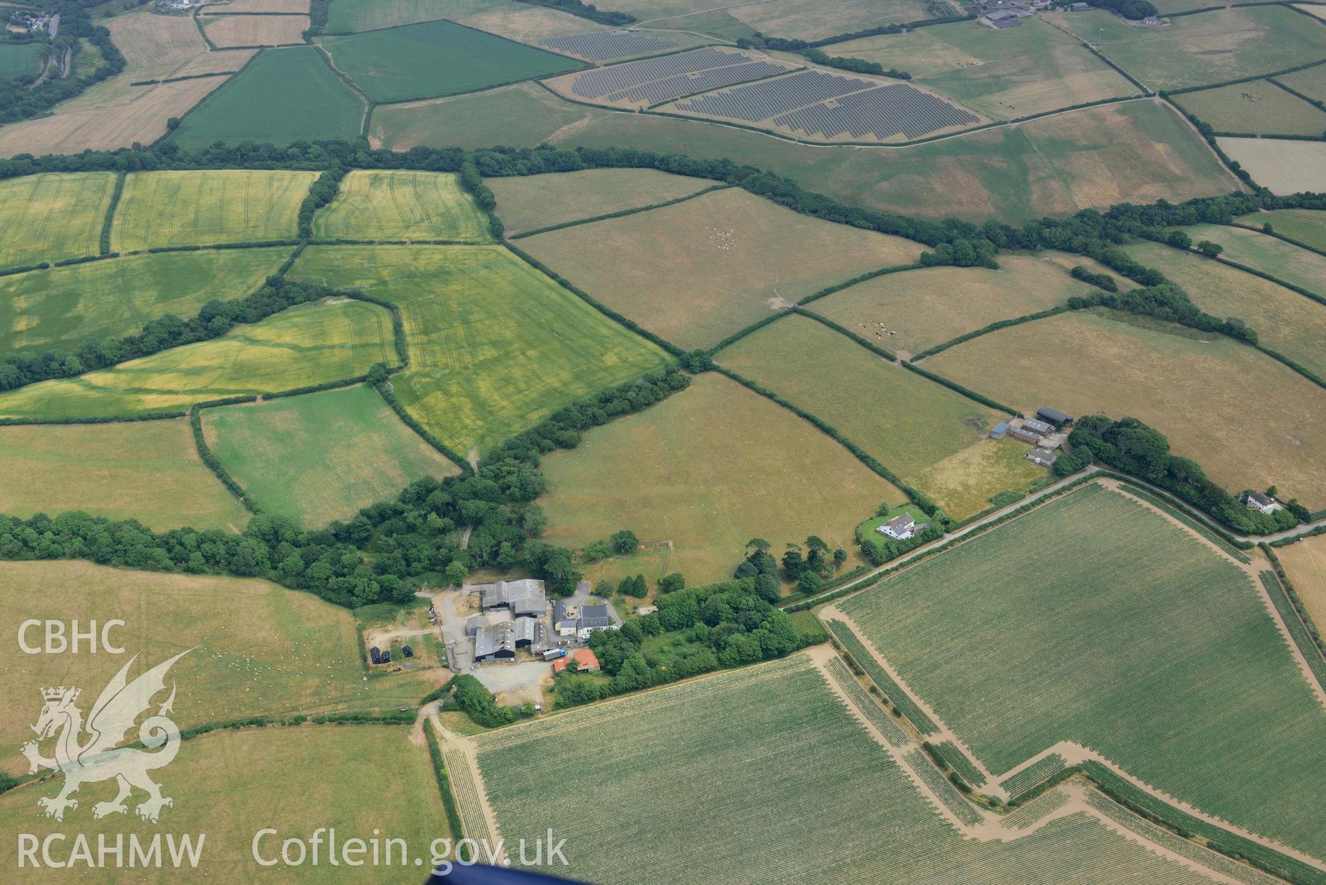 RCAHMW colour oblique aerial photograph of East Hook, LS view SE towards Hwest with parching taken on 11 July 2018 by Toby Driver