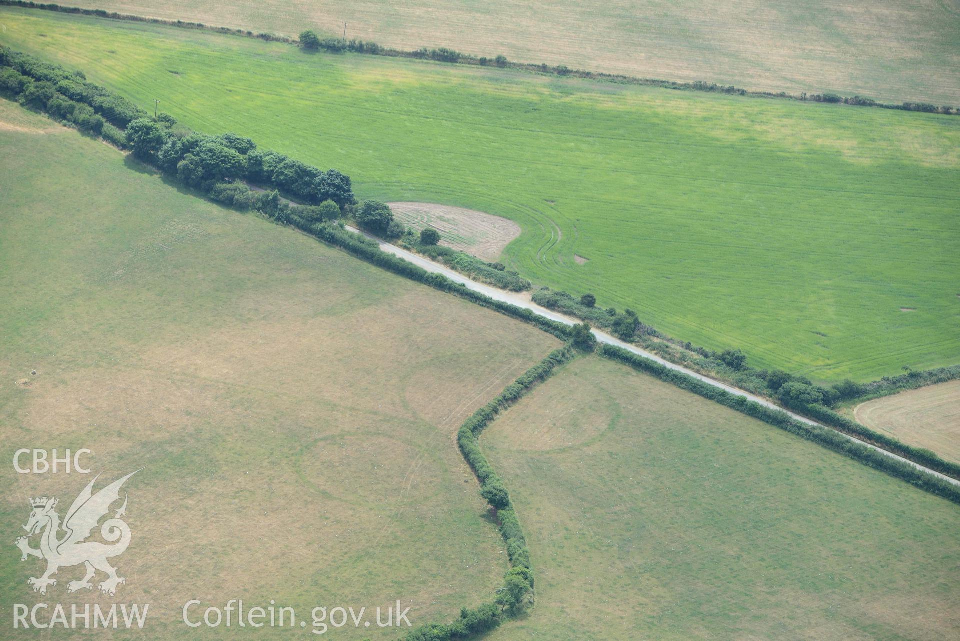 RCAHMW colour oblique aerial photograph of Post coch barrow pair taken on 11 July 2018 by Toby Driver