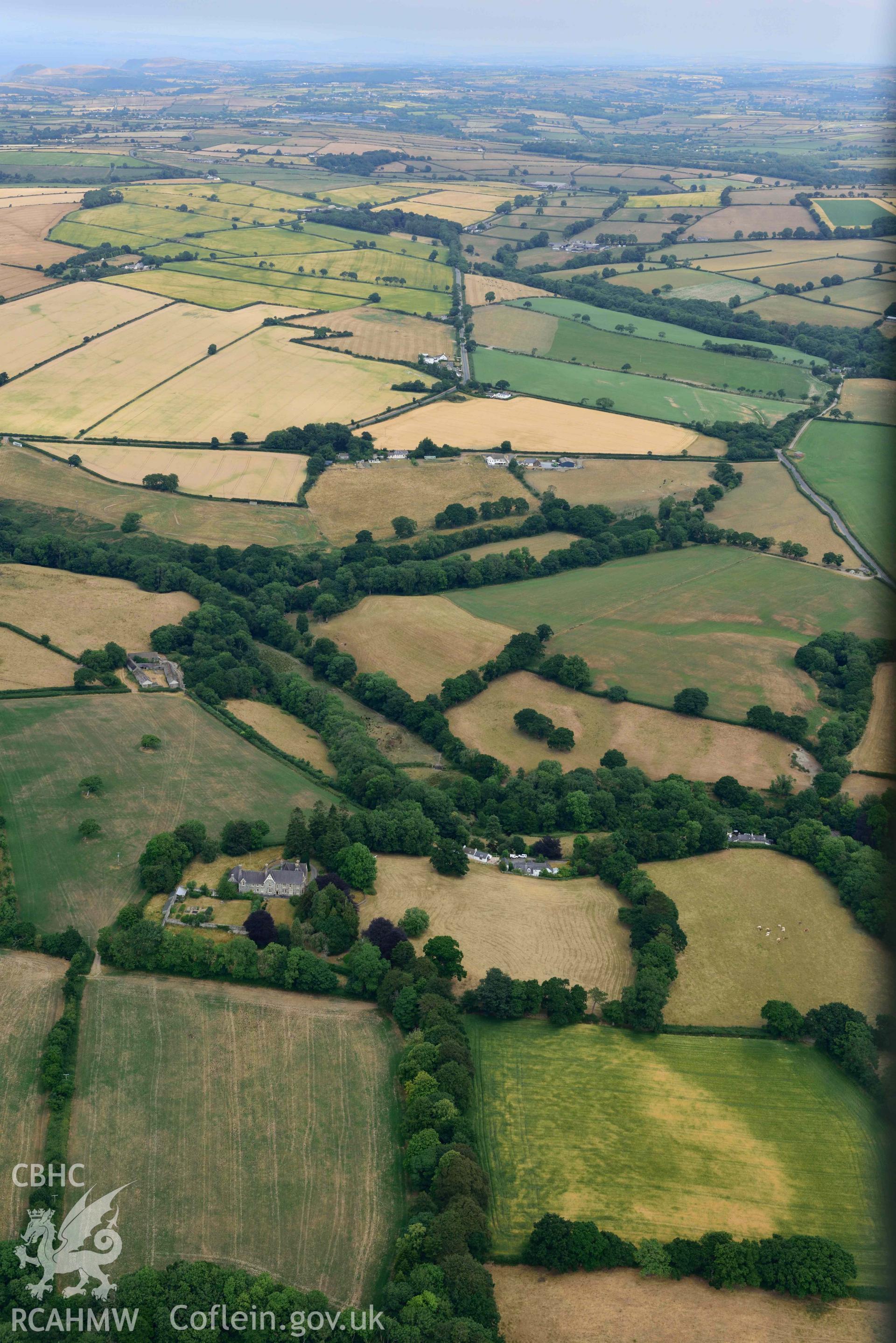 RCAHMW colour oblique aerial photograph of Pantgwyn road taken on 11 July 2018 by Toby Driver