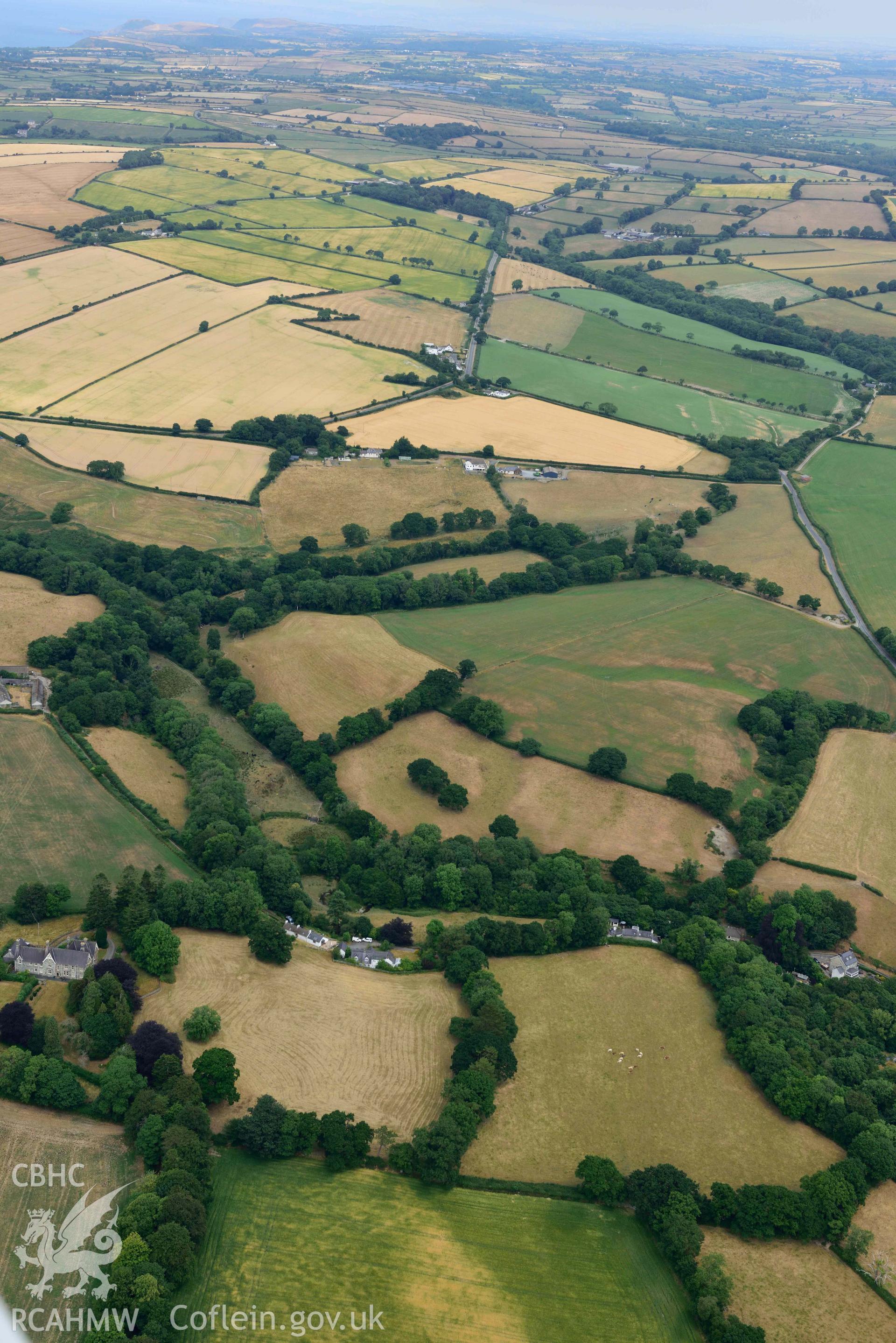 RCAHMW colour oblique aerial photograph of Pantgwyn road taken on 11 July 2018 by Toby Driver