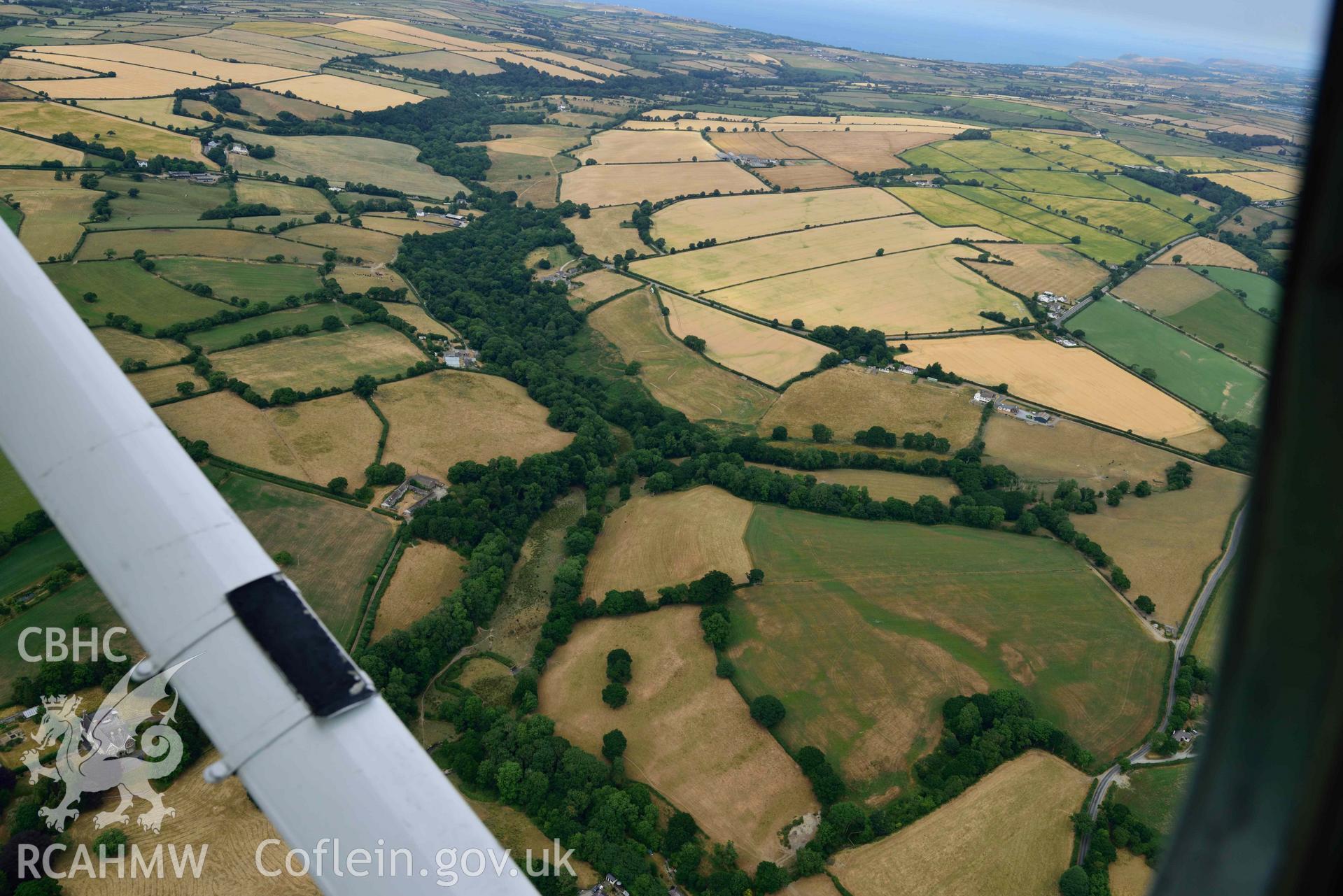 RCAHMW colour oblique aerial photograph of Pantgwyn road taken on 11 July 2018 by Toby Driver