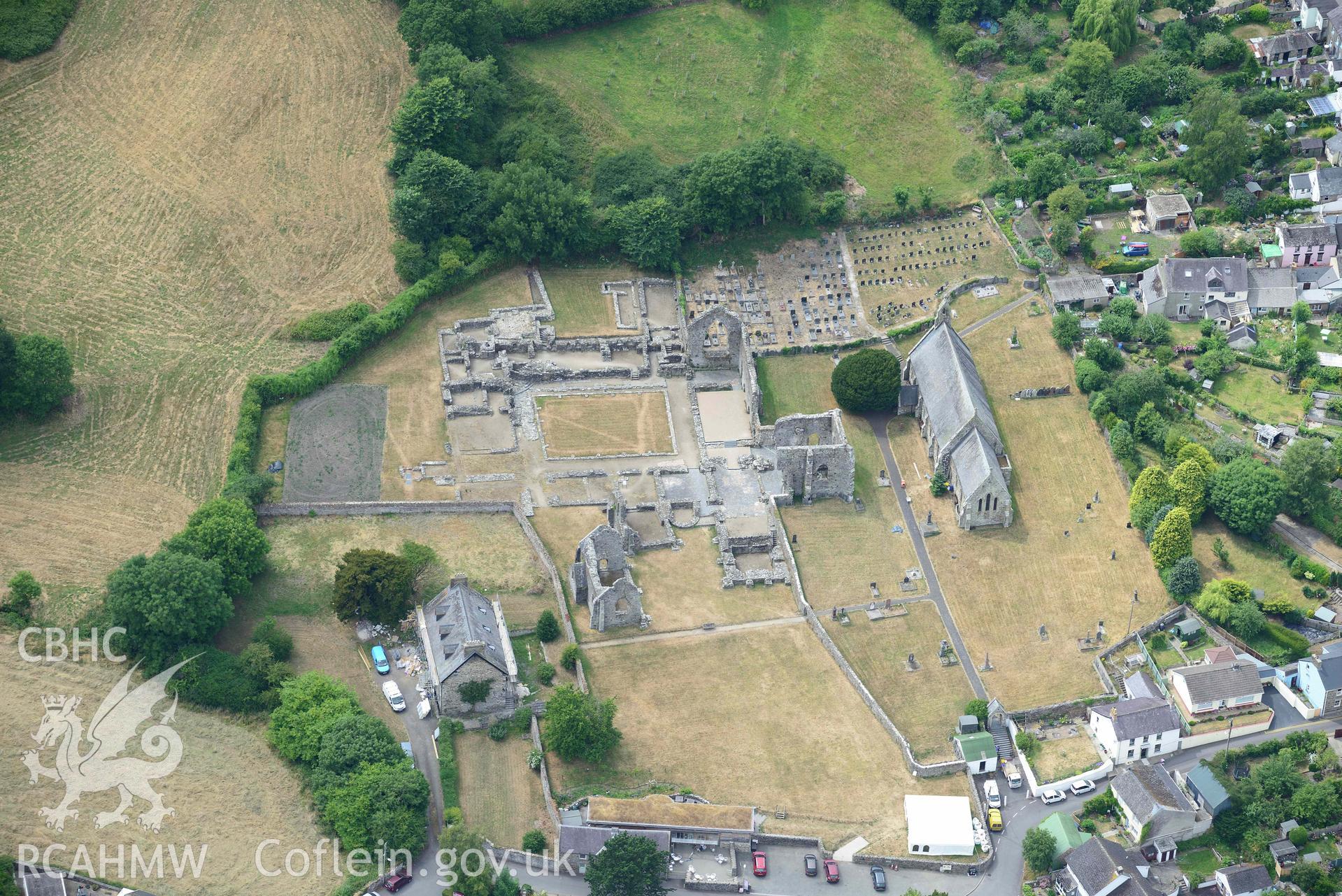 RCAHMW colour oblique aerial photograph of St Dogmaels Abbey taken on 11 July 2018 by Toby Driver