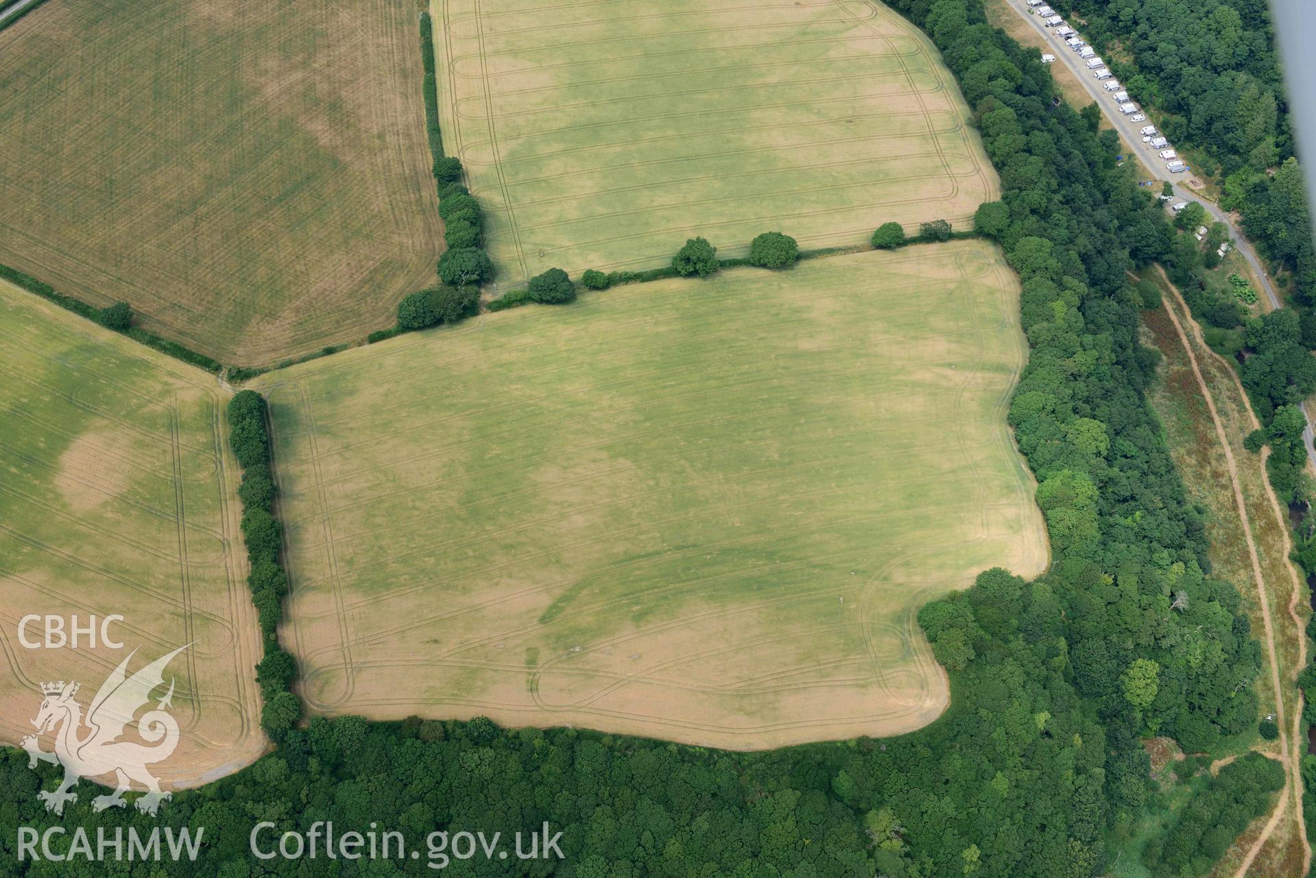 RCAHMW colour oblique aerial photograph of Berry Hill Wood, Inland Promontory Fort taken on 11 July 2018 by Toby Driver