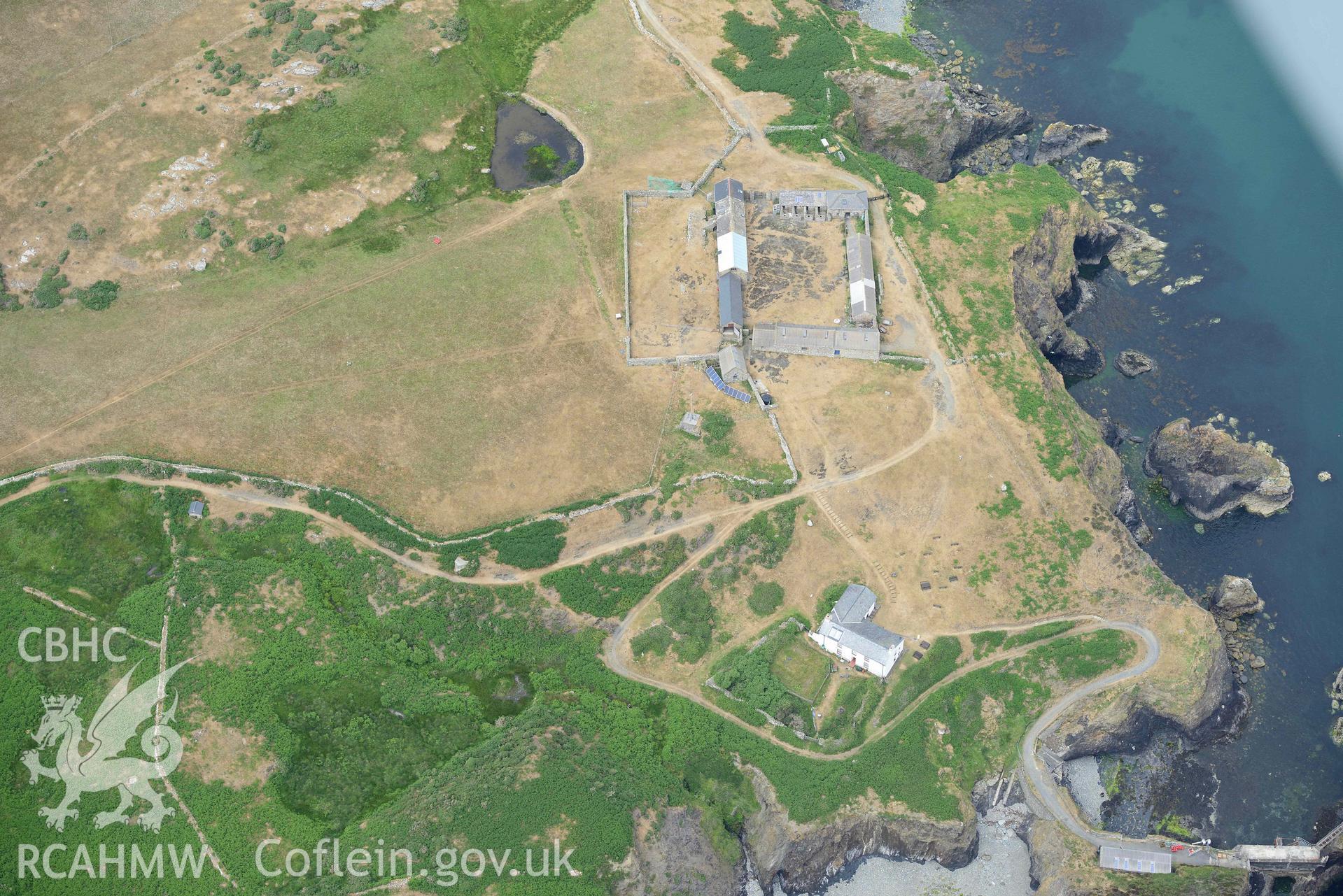 RCAHMW colour oblique aerial photograph of Ramsey Island, Ramsey Island Farm and St Tyfanog's chapel taken on 11 July 2018 by Toby Driver