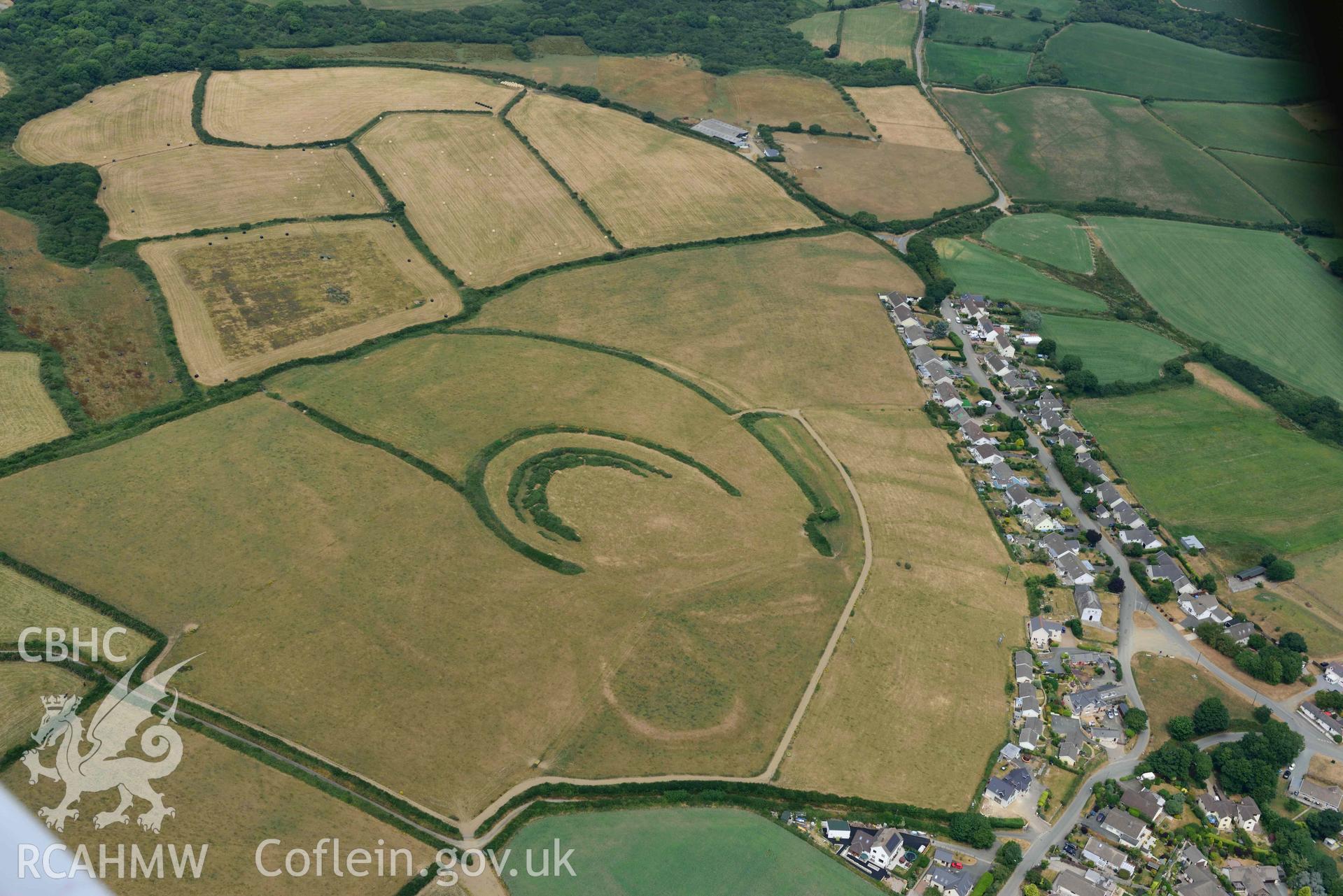 RCAHMW colour oblique aerial photograph of Keeston Castle, Simpson Cross taken on 11 July 2018 by Toby Driver