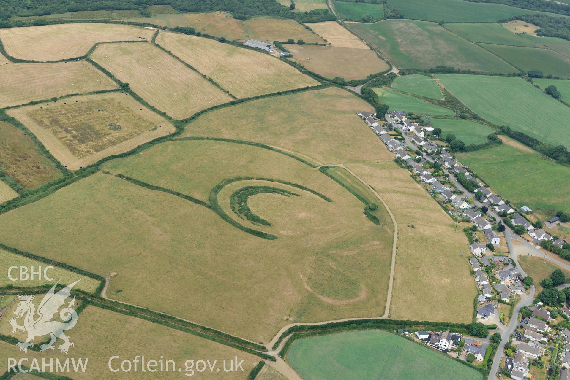 RCAHMW colour oblique aerial photograph of Keeston Castle, Simpson Cross taken on 11 July 2018 by Toby Driver