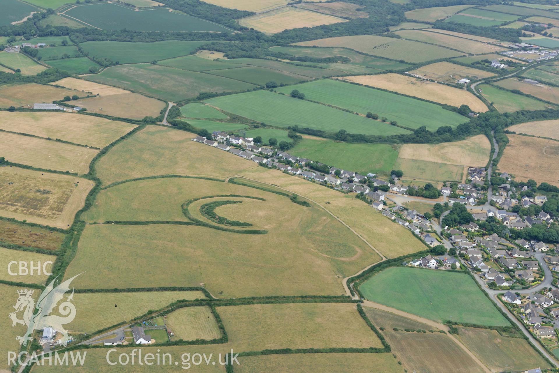 RCAHMW colour oblique aerial photograph of Keeston Castle, Simpson Cross taken on 11 July 2018 by Toby Driver