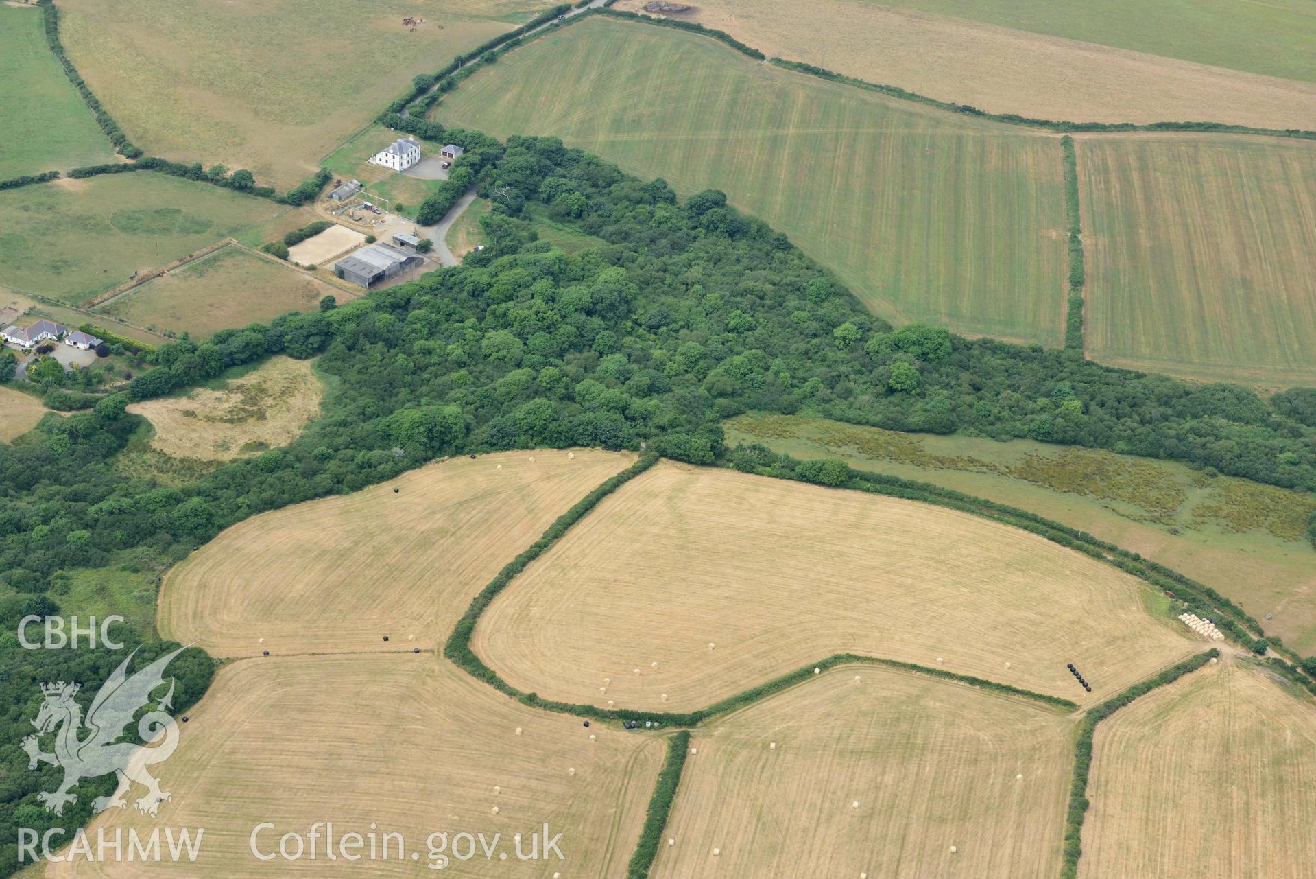 RCAHMW colour oblique aerial photograph of Keeston Castle, Simpson Cross taken on 11 July 2018 by Toby Driver