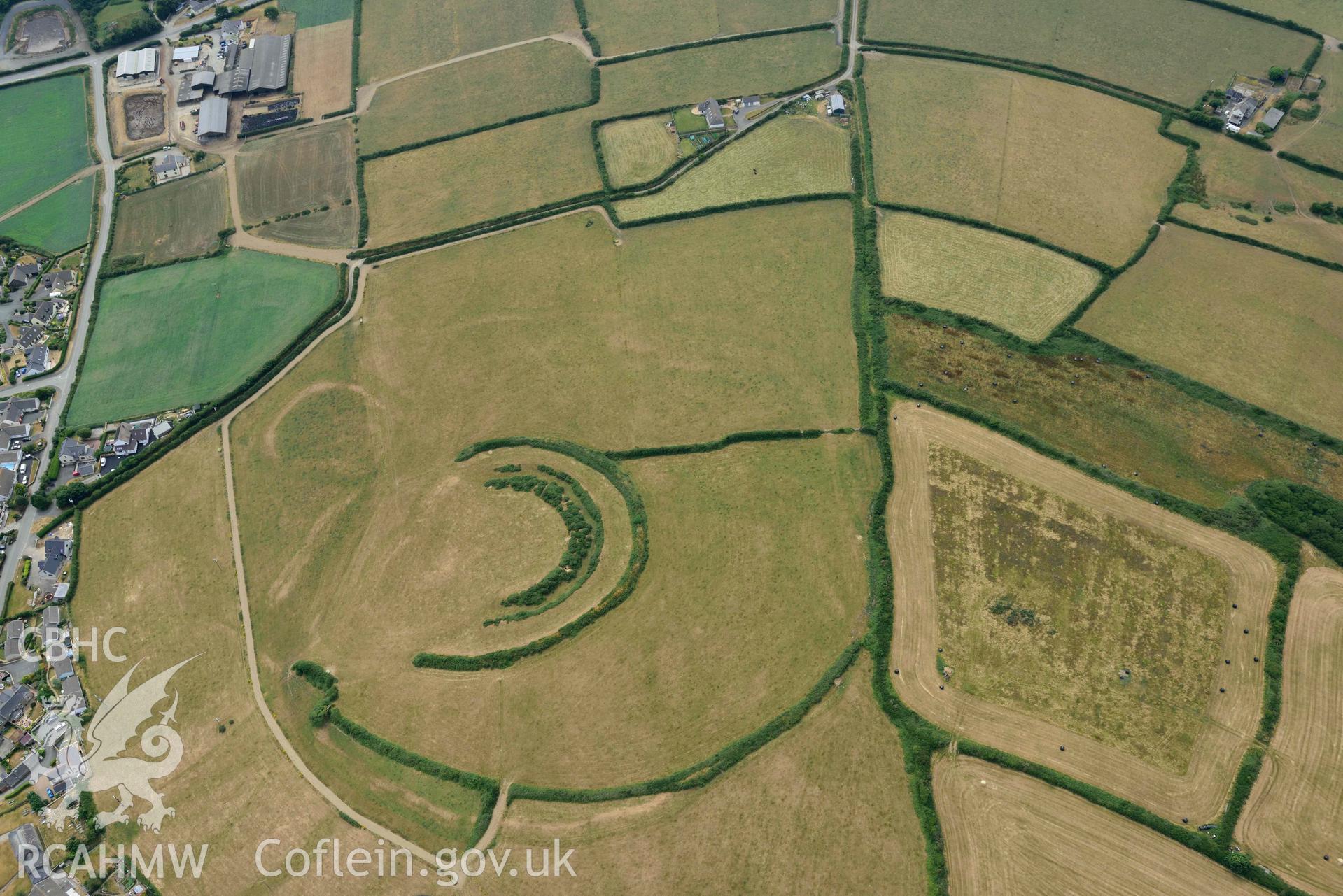 RCAHMW colour oblique aerial photograph of Keeston Castle, Simpson Cross taken on 11 July 2018 by Toby Driver